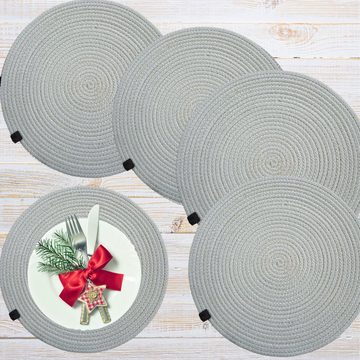 Platzset, 30 cm Rund Platzteller für Esstisch, Tischset Weihnachten, gowoll, (für Esszimmer Küche Wohnzimmer Garten, 4-St., Farbe Beige, Braun, Creme, Grau Platzdecken), Strapazierfähig