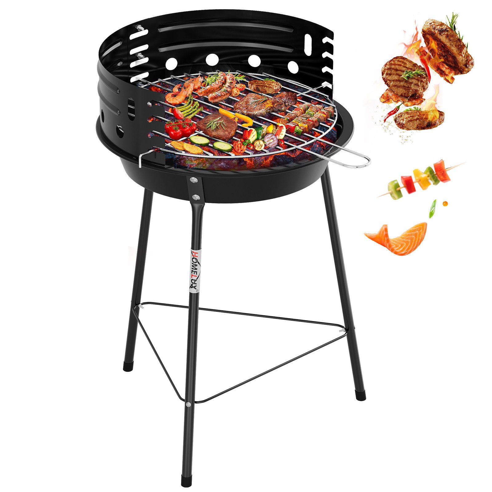HOMELUX Holzkohlegrill Holzkohlegrillwagen BBQ Grill, 53 x 34 cm Standgrill, Set, Ideal für Picknick, Garten Camping