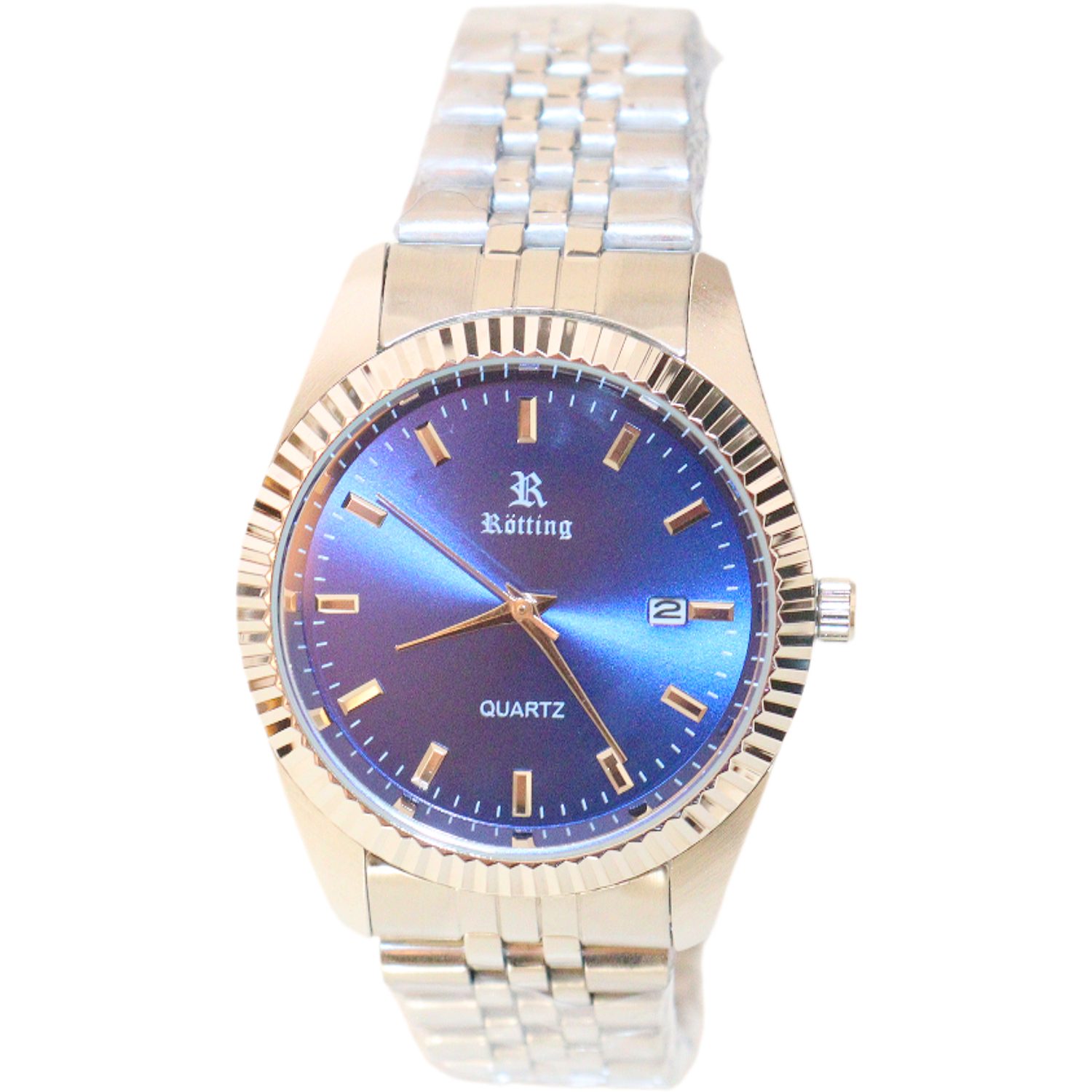 Quarzuhr Herrenuhr Quarz silberfarbene Lünette Ziffernblatt blau metallic DATUM