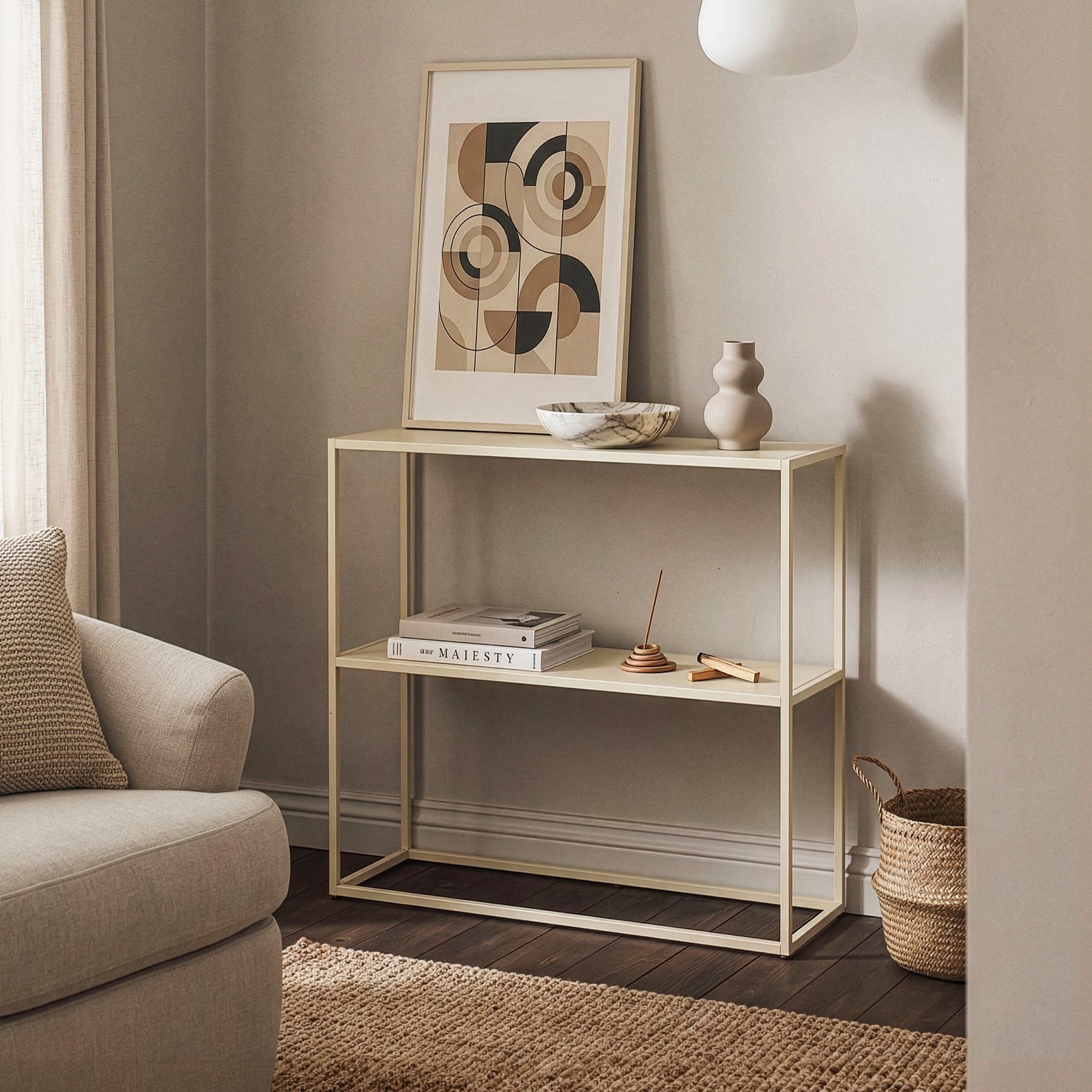 en.casa Konsolentisch, »Strömstad« mit 2 Ablagen Stahl 80 x 80 x 26 cm Kamelfarben