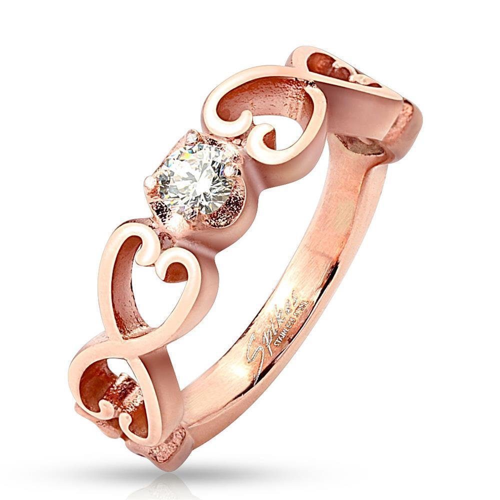 Fingerring 52 (16.6) Ring 6 Herzen Kristallstein rosegold rotgold Damen