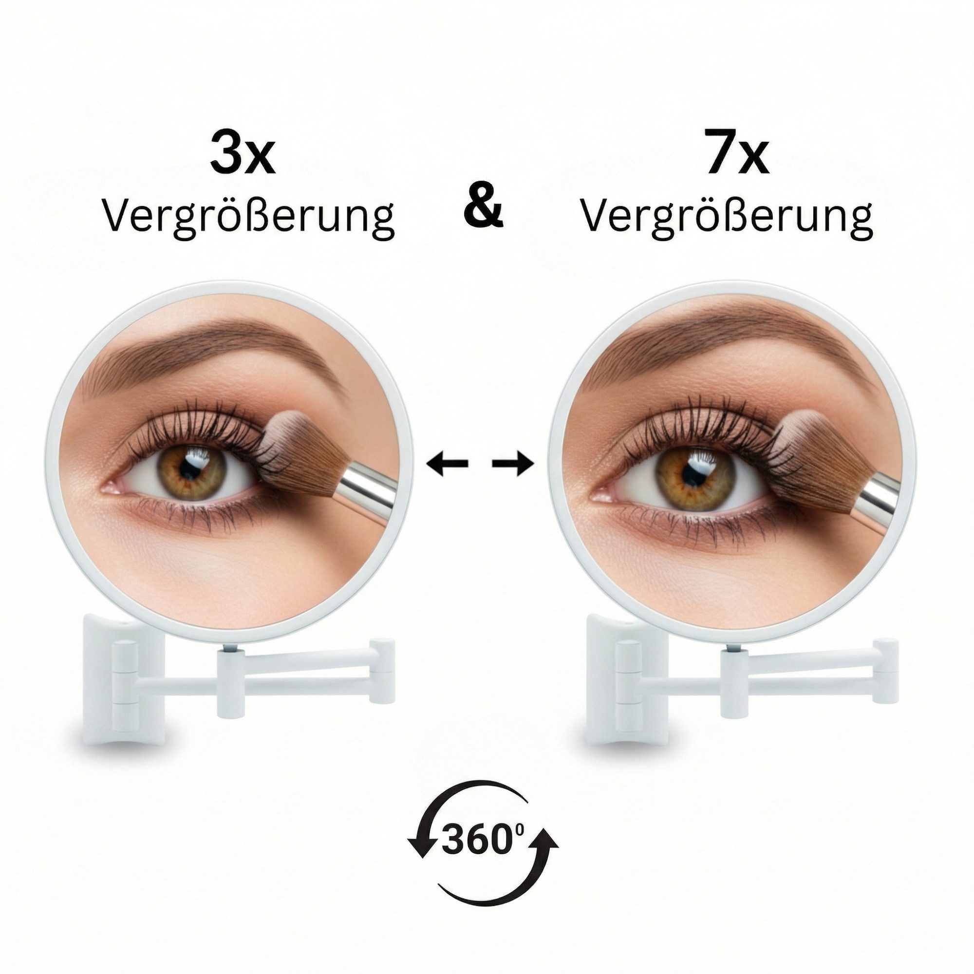 Libaro Kosmetikspiegel IMOLA mit 3-fach & 7-fach Vergrößerung, Schminkspiegel Wandmontage, Vergrößerungsspiegel, Rasierspiegel 2-seitig, klappbar 360° schwenkbar