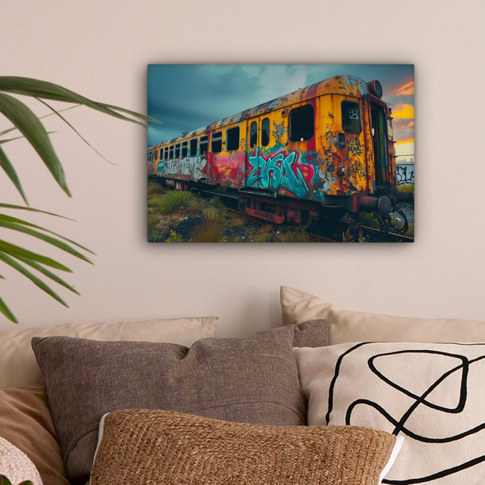 OneMillionCanvasses® Leinwandbild Graffiti - Verlassener Zug - Straßenkunst günstig online kaufen