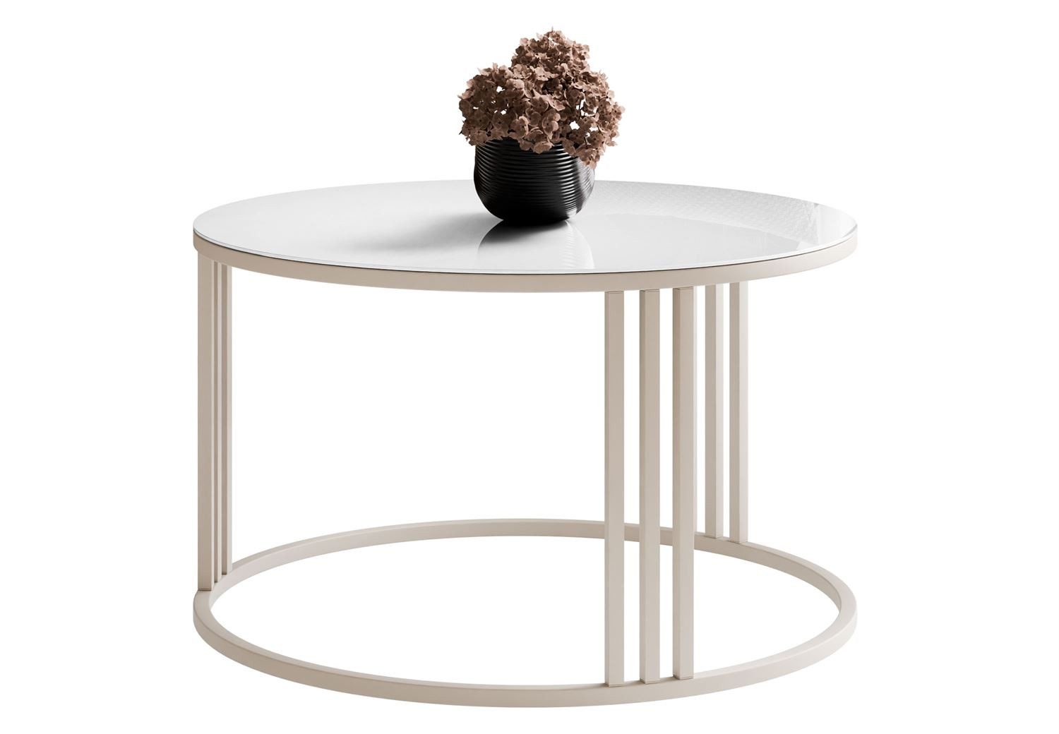 Lookway Couchtisch LORI GLASS, runder Couchtisch mit kaschmirfarbenem Gestell (1x Tisch), Durchmesser: ⌀70 cm