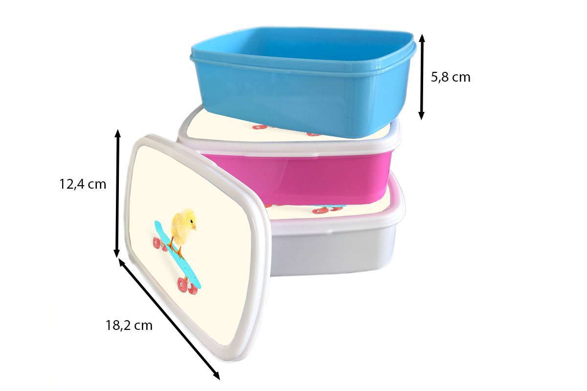 MuchoWow Lunchbox Küken - Gelb Skateboard Mädchen, Kunststoff Blau Kunststoff, Brotbox Erwachsene, für rosa Brotdose Snackbox, Kinder, (2-tlg), - - - Tiere