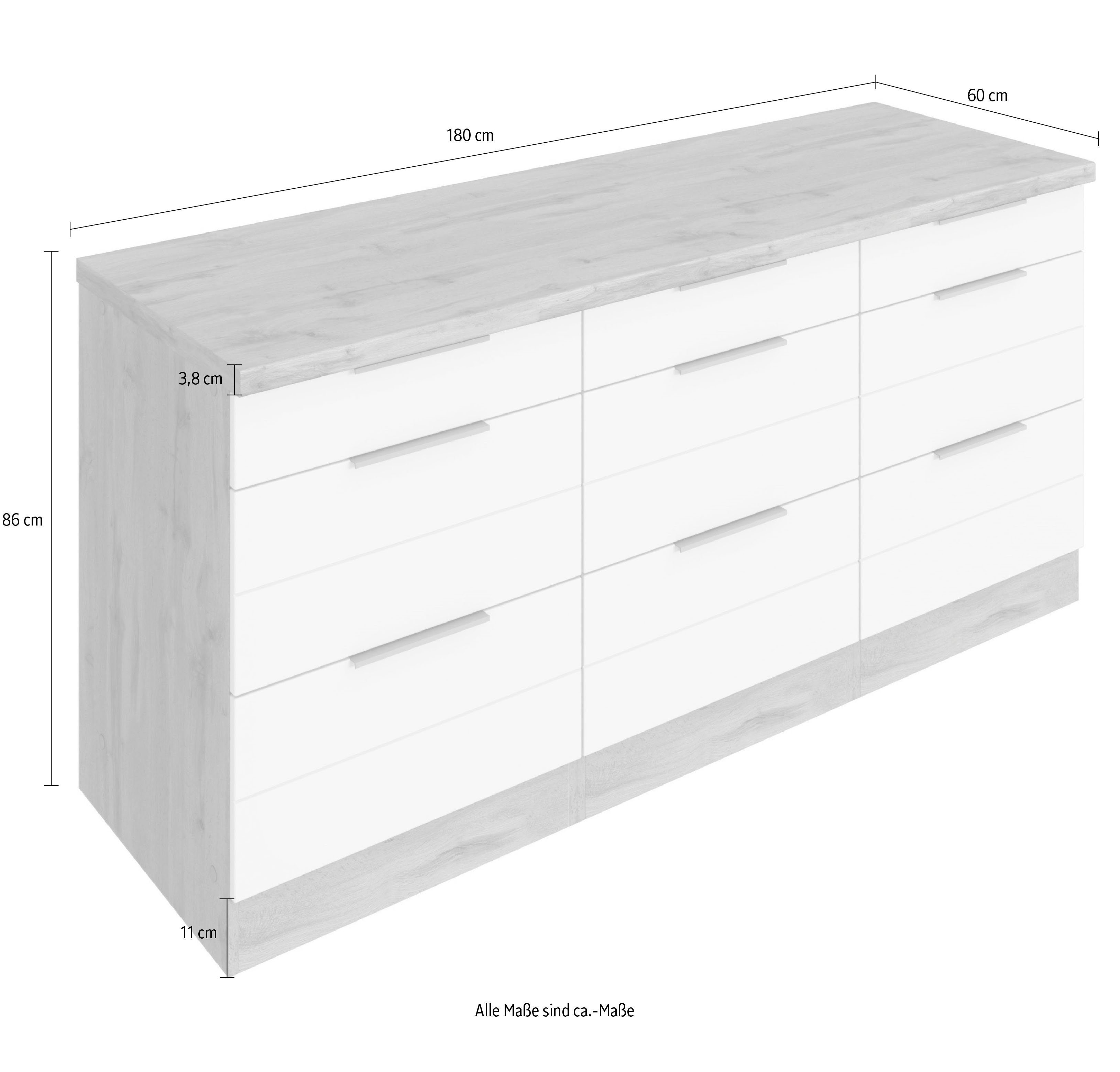 HELD MÖBEL viel Matt/wotaneichefarben Unterschrank Stauraum, breit, cm waagerechter wotaneiche | 180 für MDF-Fronten Lisene mit Luhe grau