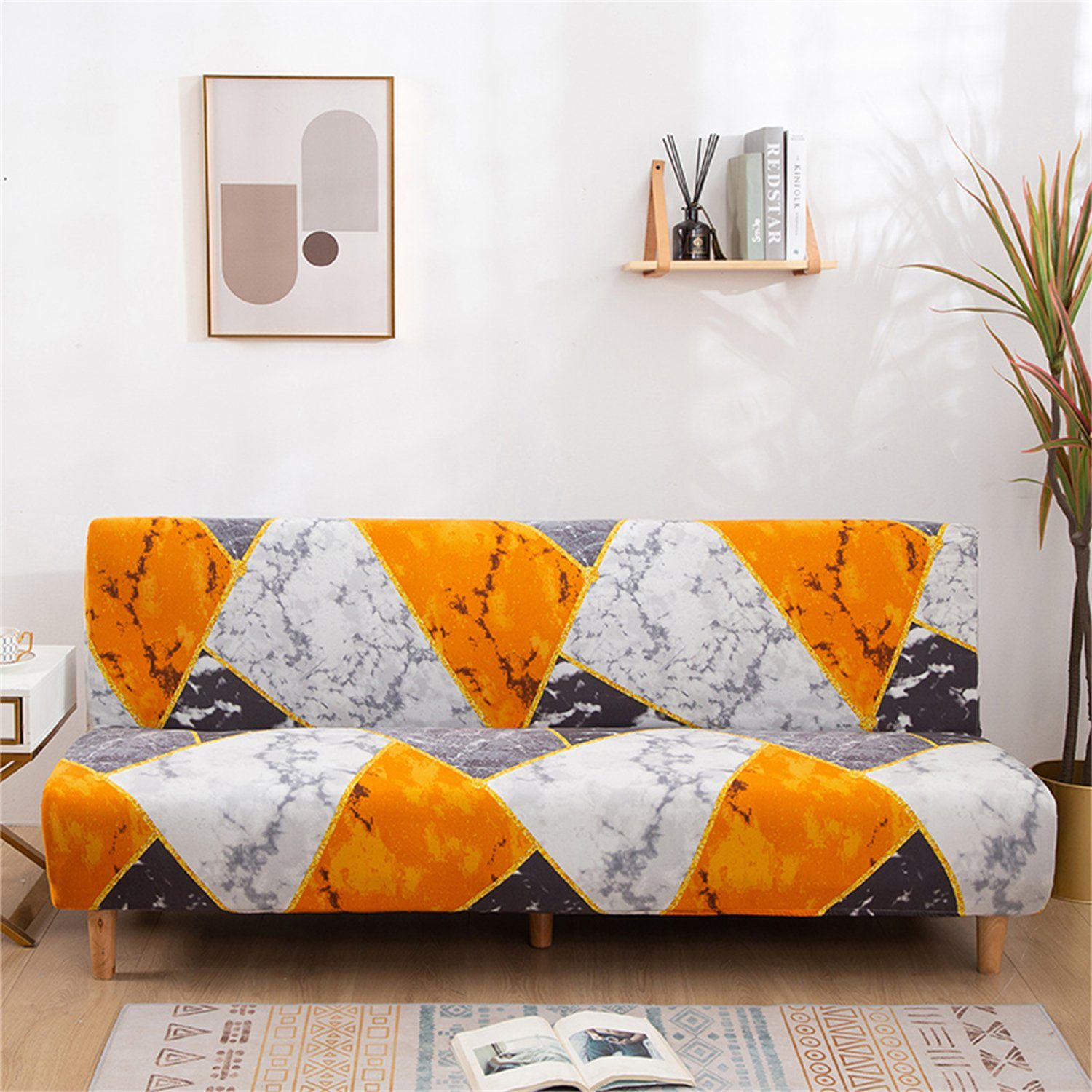 Orange Gedruckt Couch-Möbelschutz Sofabezug, HOMEIDEAS, ärmellos Sofahusse,