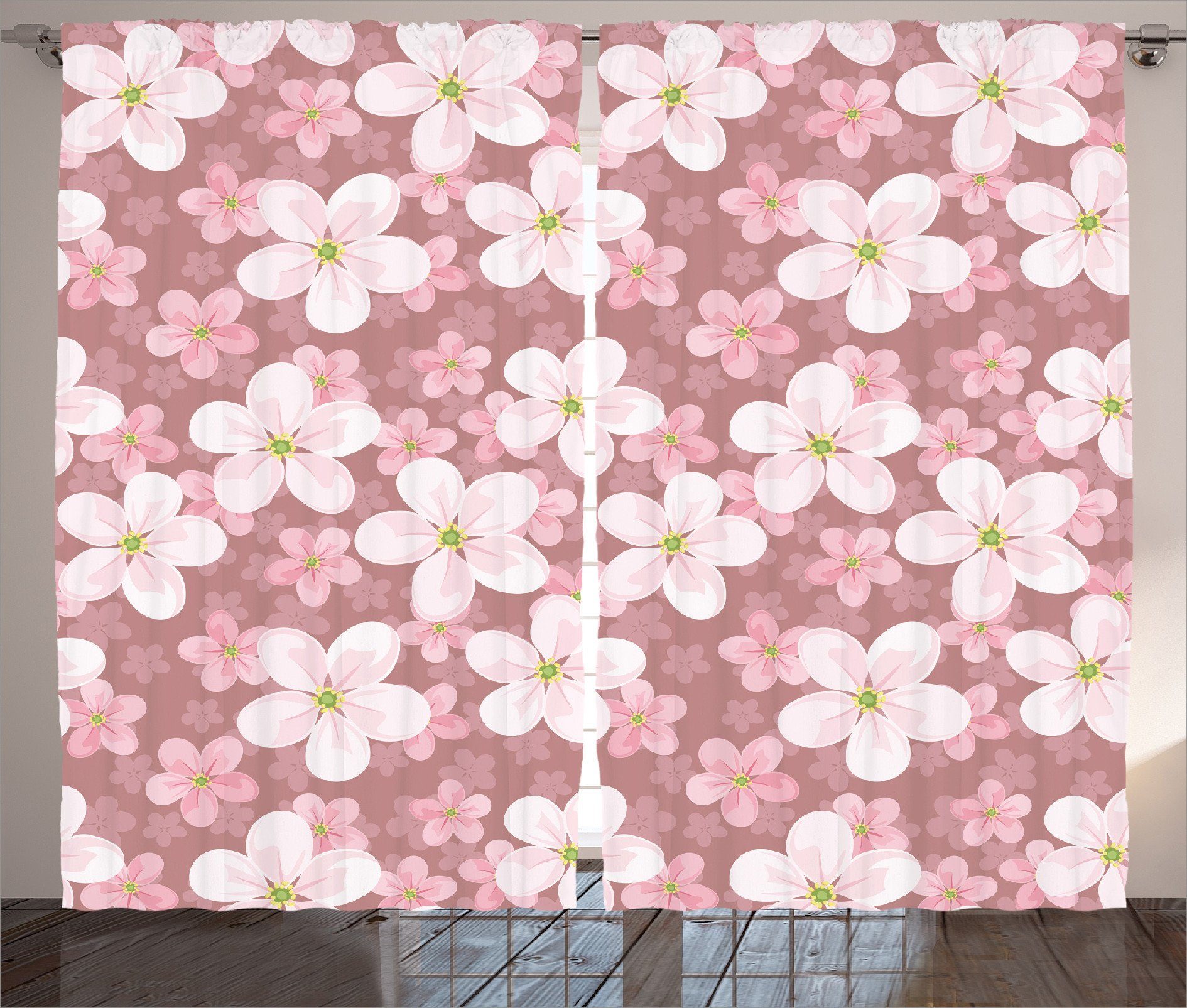 Gardine Schlafzimmer Kräuselband Vorhang mit Schlaufen und Haken, Abakuhaus, Karikatur Kirschblüten Petal