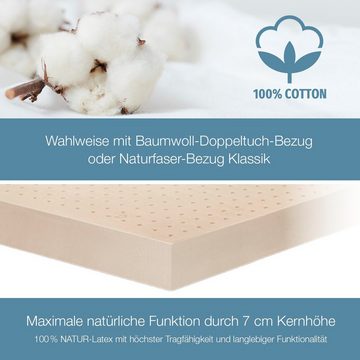 Matratzenauflage Latextopper Natura-LUX H2/3 (RG 75) 80 x 200 ... RAVENSBERGER Matratzen, 80x200 cm mit Baumwoll-Doppeltuch-Bezug