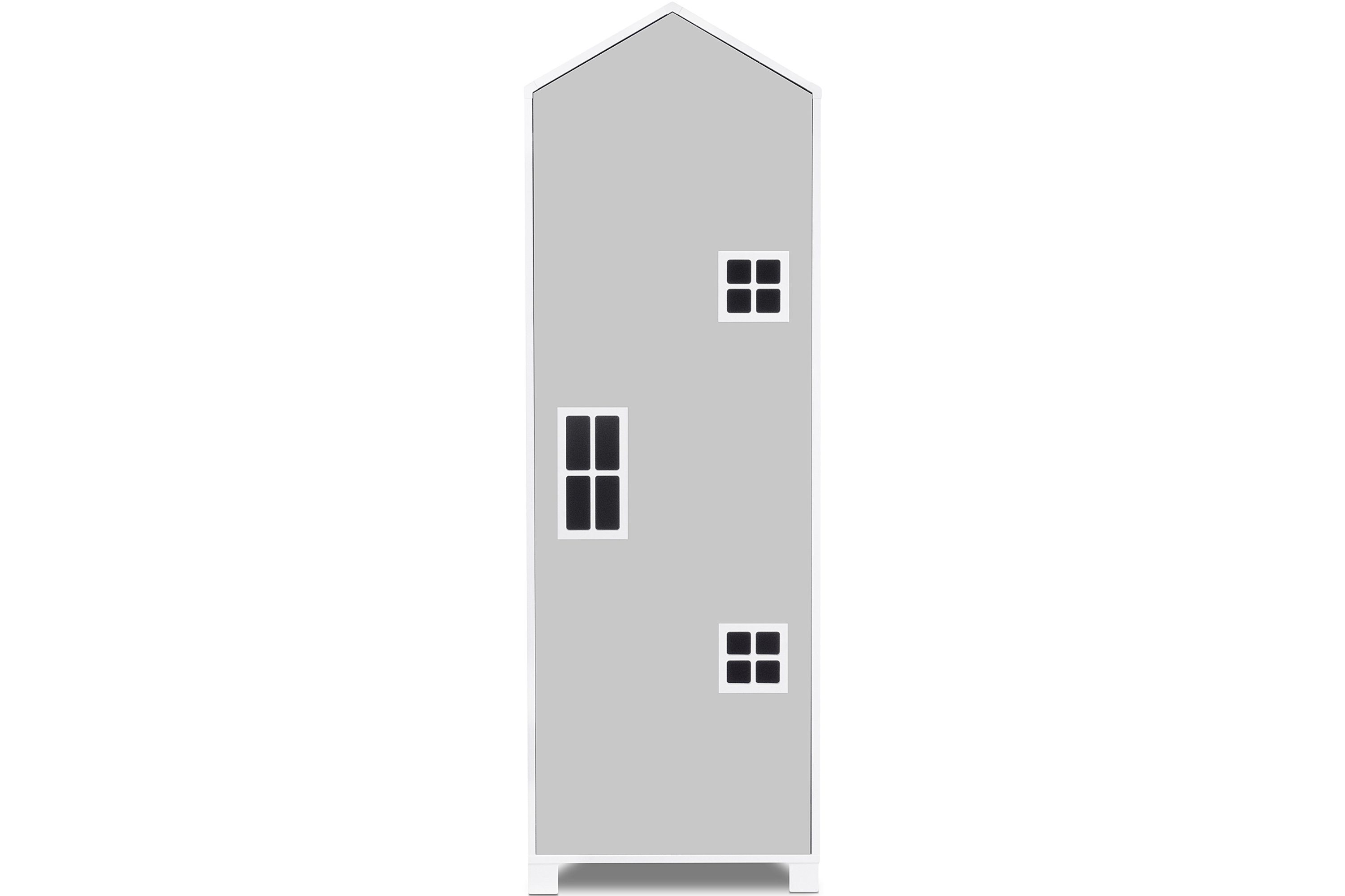 KONSIMO® Kinderkleiderschrank MIRUM Drehtürenschrank Hausform Schrank mit Einlegeböden, mit Bar, Fenster mit Grifffunktion