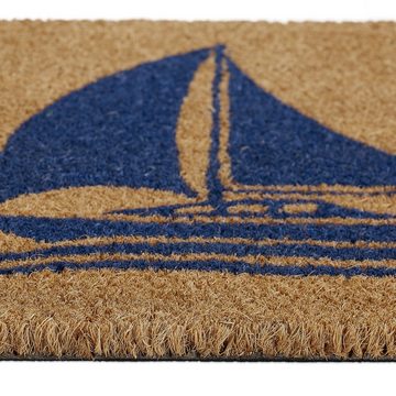 Fußmatte Fußmatte mit Segelschiff natur, relaxdays, Höhe: 15 mm