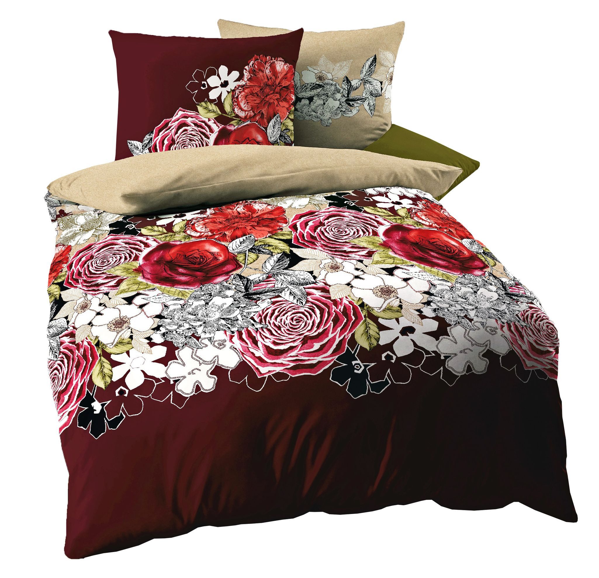 Kaeppel Bettwäsche Kaeppel Linon / Renforcé Bettwäsche 135x200cm 2 tlg. Dolce Vita, Renforcé, 2 teilig, Bettwäsche mit großem Blumenmotiv und einem Wendekopfkissen