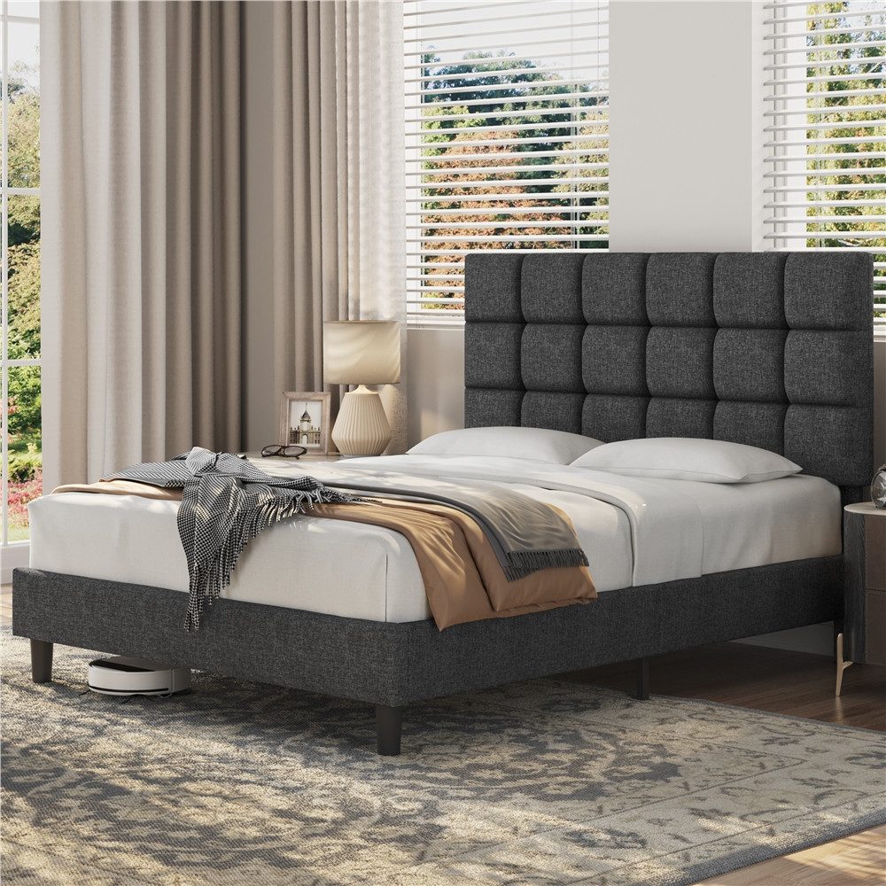 Yaheetech Polsterbett mit höhenverstellbarem Kopfteil, Doppelbett Bettgestell mit Lattenrost, 160 x 200 cm