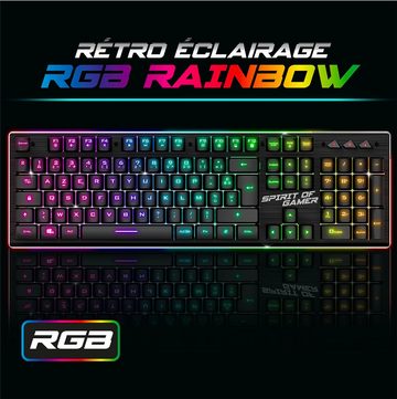 SPIRIT OF GAMER MK600 Kabellose Gaming wiederaufladbar RGB Französisches AZERTY-Layout Tastatur- und Maus-Set, mit Hintergrundbeleuchtung, Gaming Keyboard Semi-Mechanisch 4800 DPI