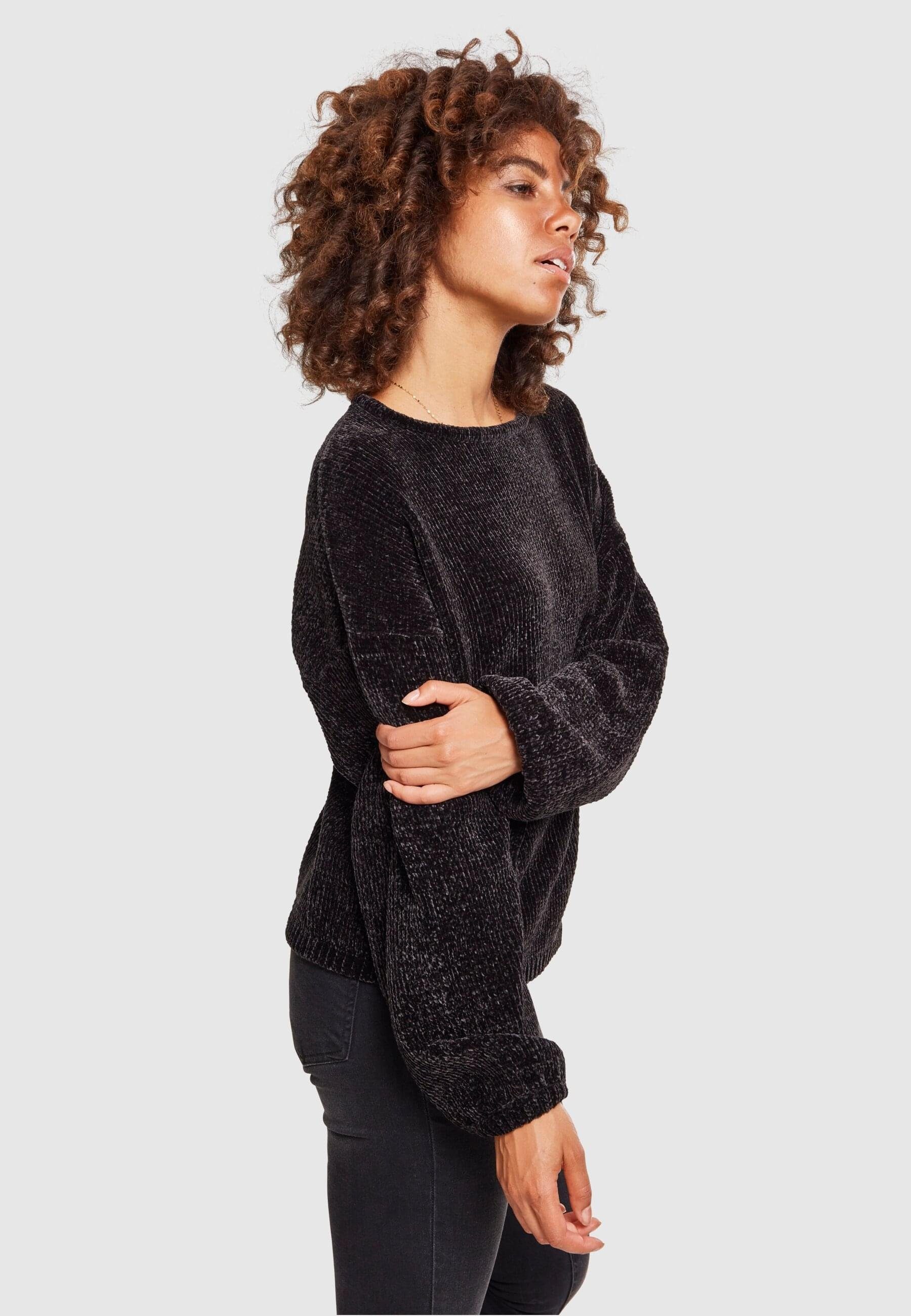 URBAN CLASSICS Ladies Oversize black Sweater Kapuzenpullover Chenille Oversize (1-tlg) Damen TB2354 Chenille