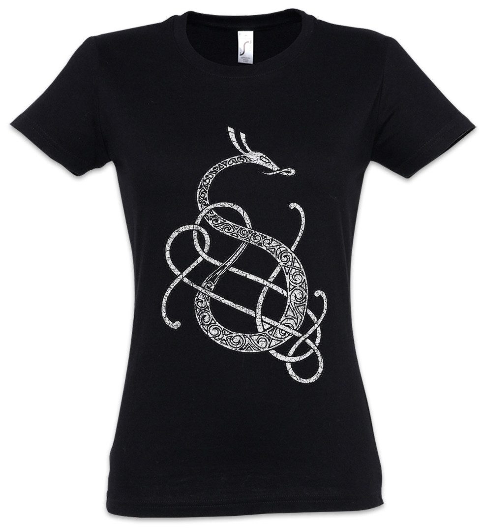 Print-Shirt Norse Snake Dragon Damen T-Shirt Raben Raven Hugin Munin Wikinger Tyr