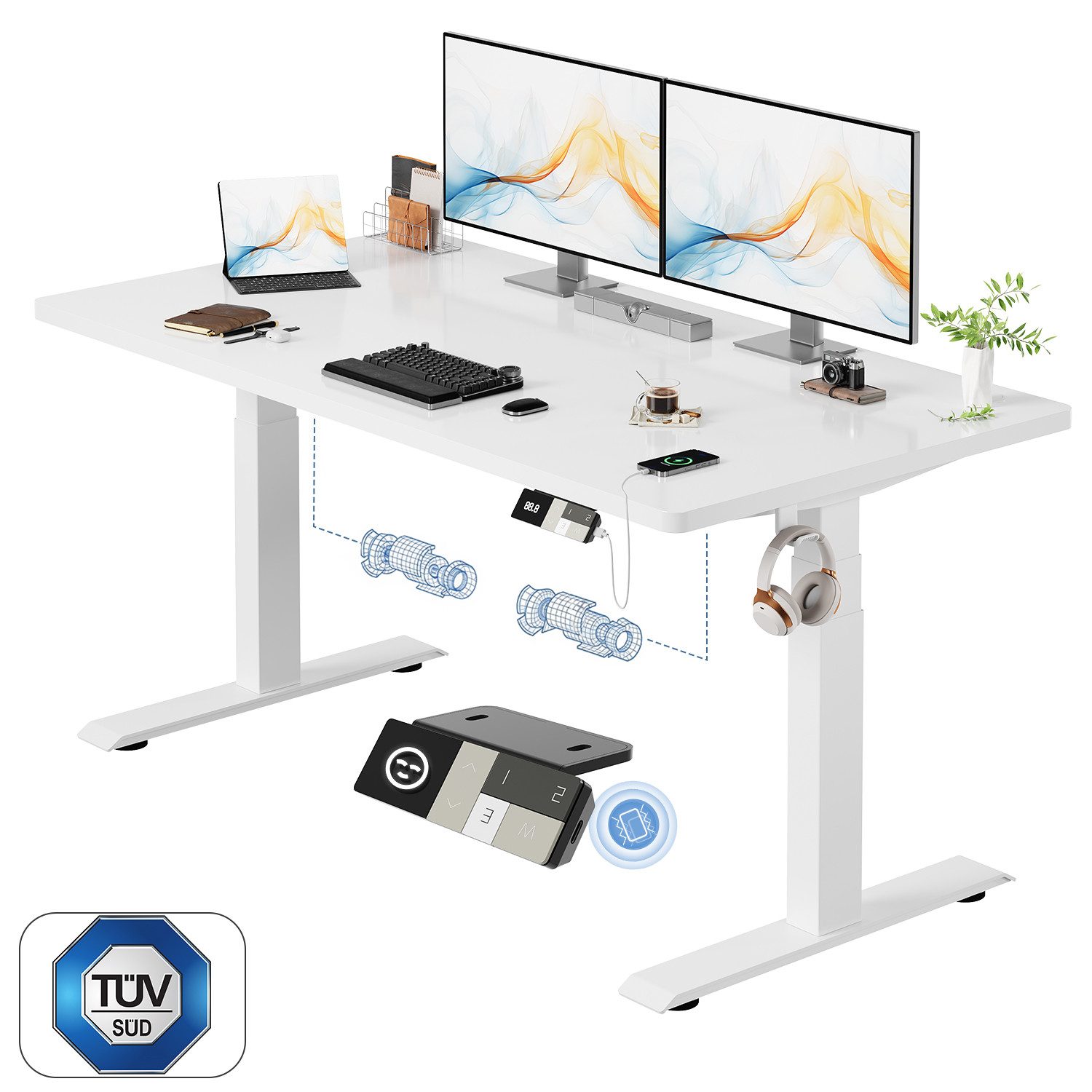 HOMALL Schreibtisch Höhenverstellbarer Elektrisch mit 25mm starker einteiliger Tischplatte (25 mm dicke, nahtlose, monolithische Tischplatten Keine gespleilten Platten Vielseitig und hochwertig Erinnerung bei langerem Stehen)