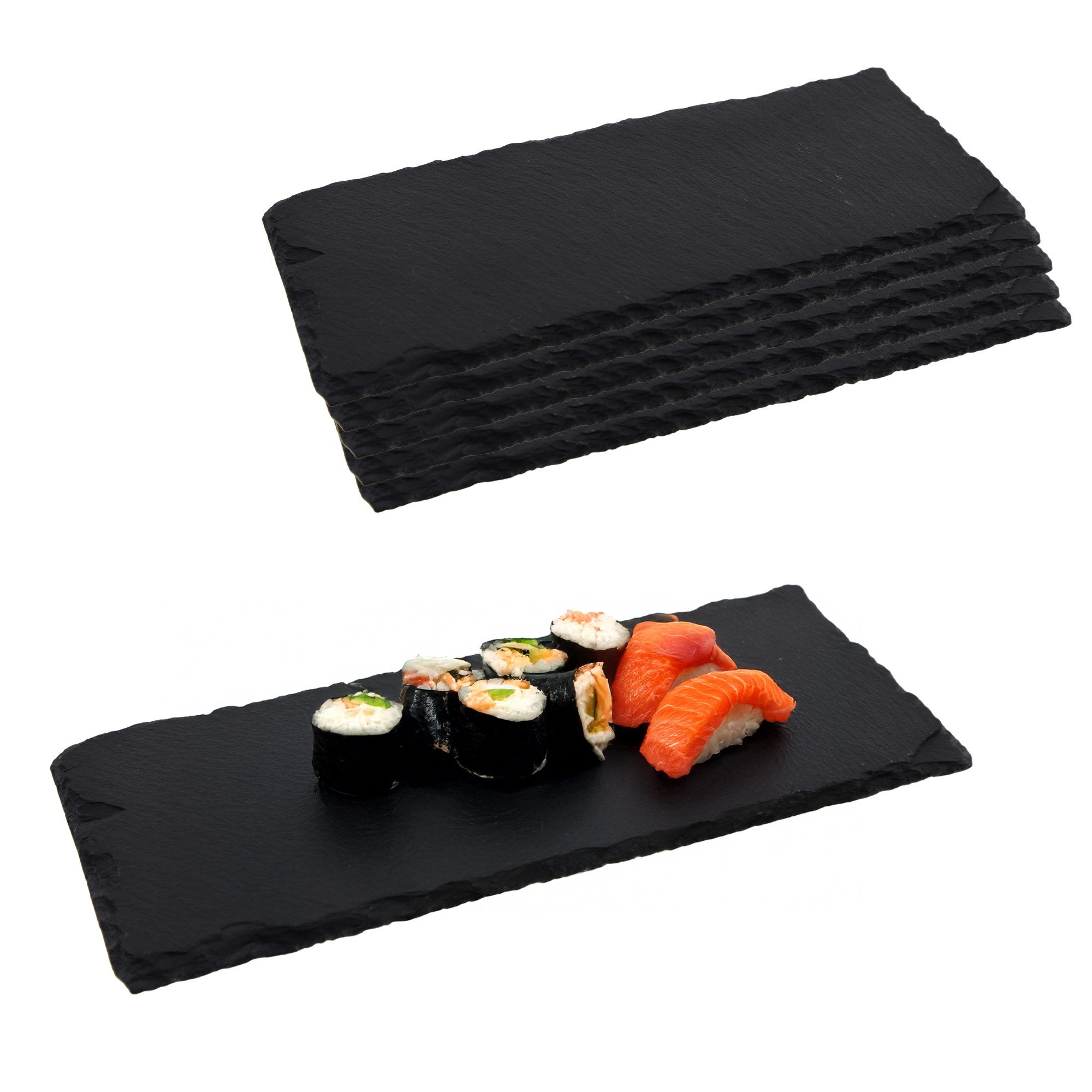 hausleben Servierplatte 25x10 cm mit Anti-Rutsch-Pads, Schiefer, (6-tlg., 6 Schieferplatten), natürliche schiefertafel für Sushi, Tapas & Desserts