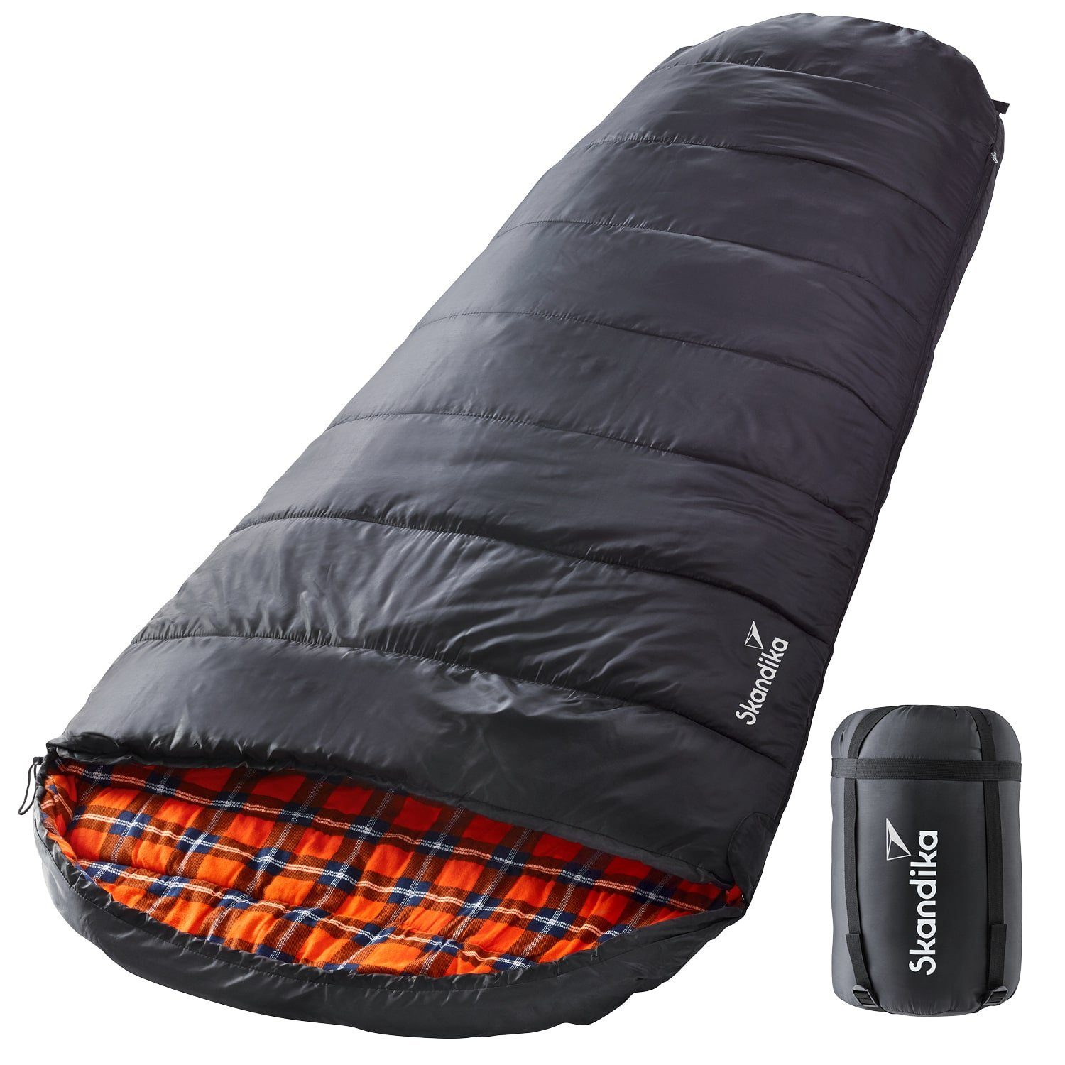 Skandika Schlafsack Vegas Flanell (schwarz) (RV rechts), Flanell, Baumwolle, Luxus-Qualität, koppelbar