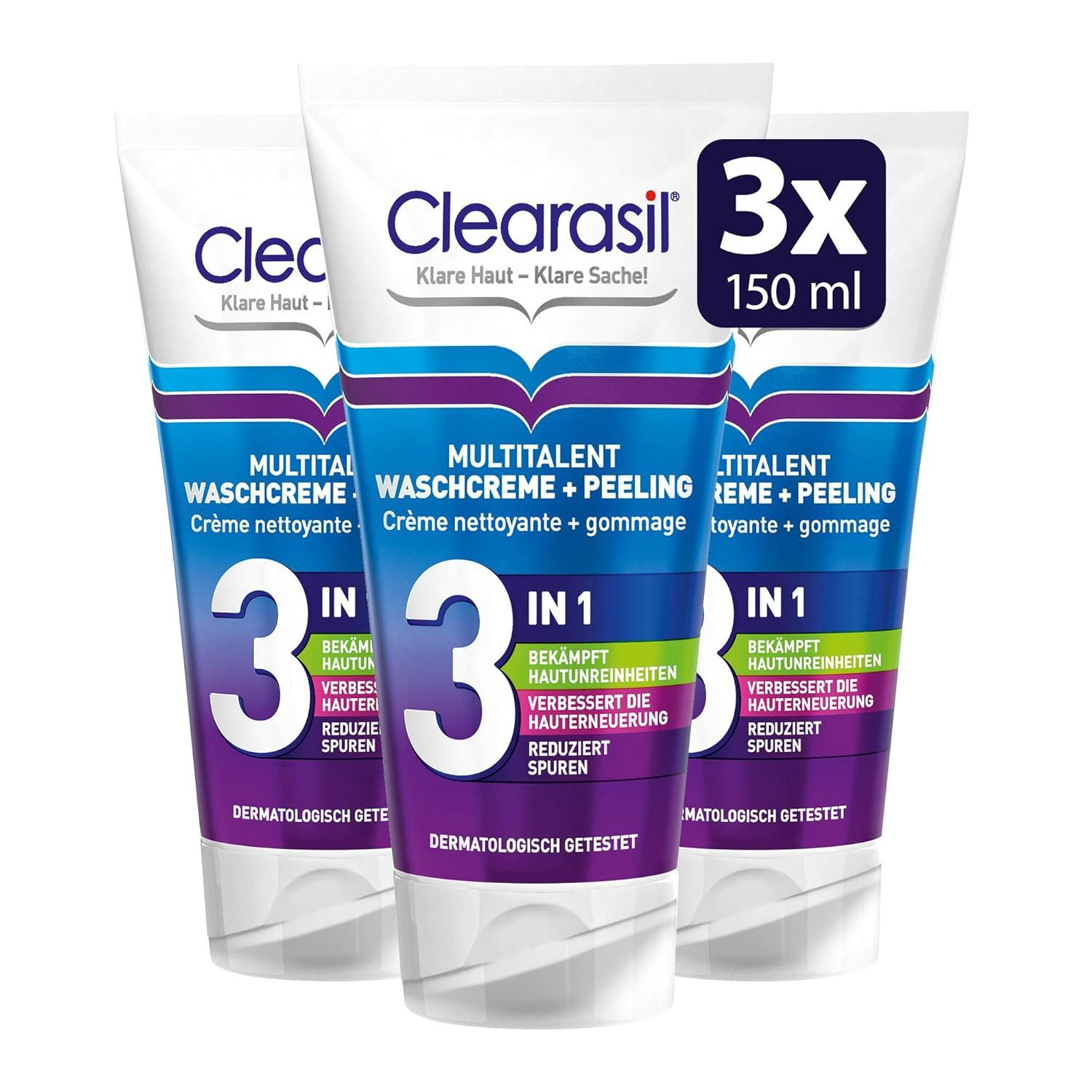 2-in-1 Gesichtswasser und Peeling Clearasil Multitalent Waschcreme & Peeling 3 x 150ml