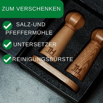 Thiru Salz-/Pfeffermühle patentiertes Keramikmahlwerk - inkl. Untersetzer & Reinigungspinsel