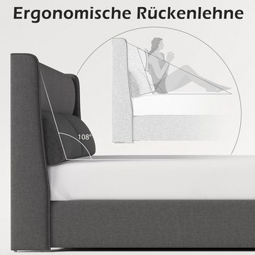 REDOM Polsterbett Doppelbett mit Verstellbare Kopfstützen (140x200 mit lattenrost(Ohne Matratze), Stauraumbetten Bettgestell aus Leinenmateria