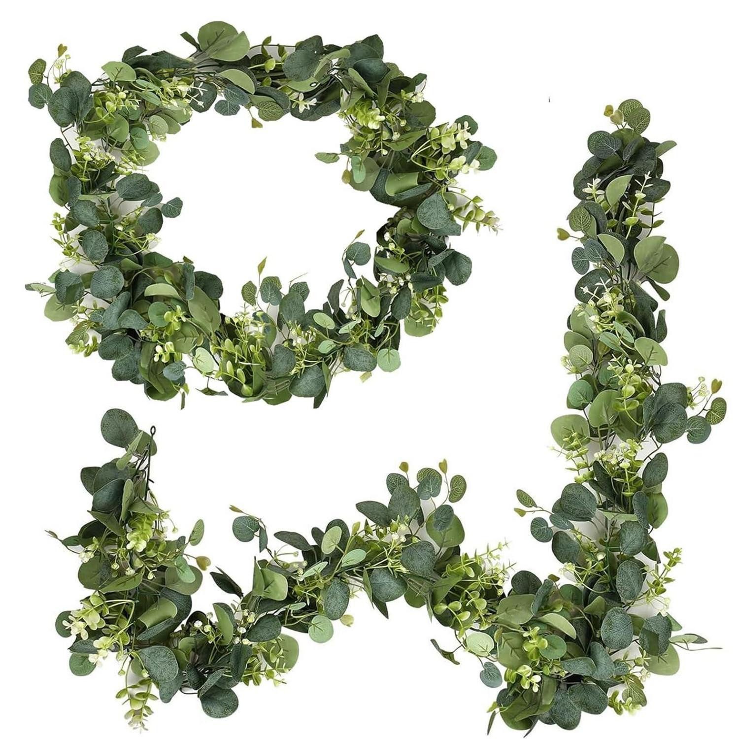 Kunstgirlande Efeu Girlande 2er-Set 1.8m mit Blumen Grün, LuxusKollektion, Höhe 5 cm