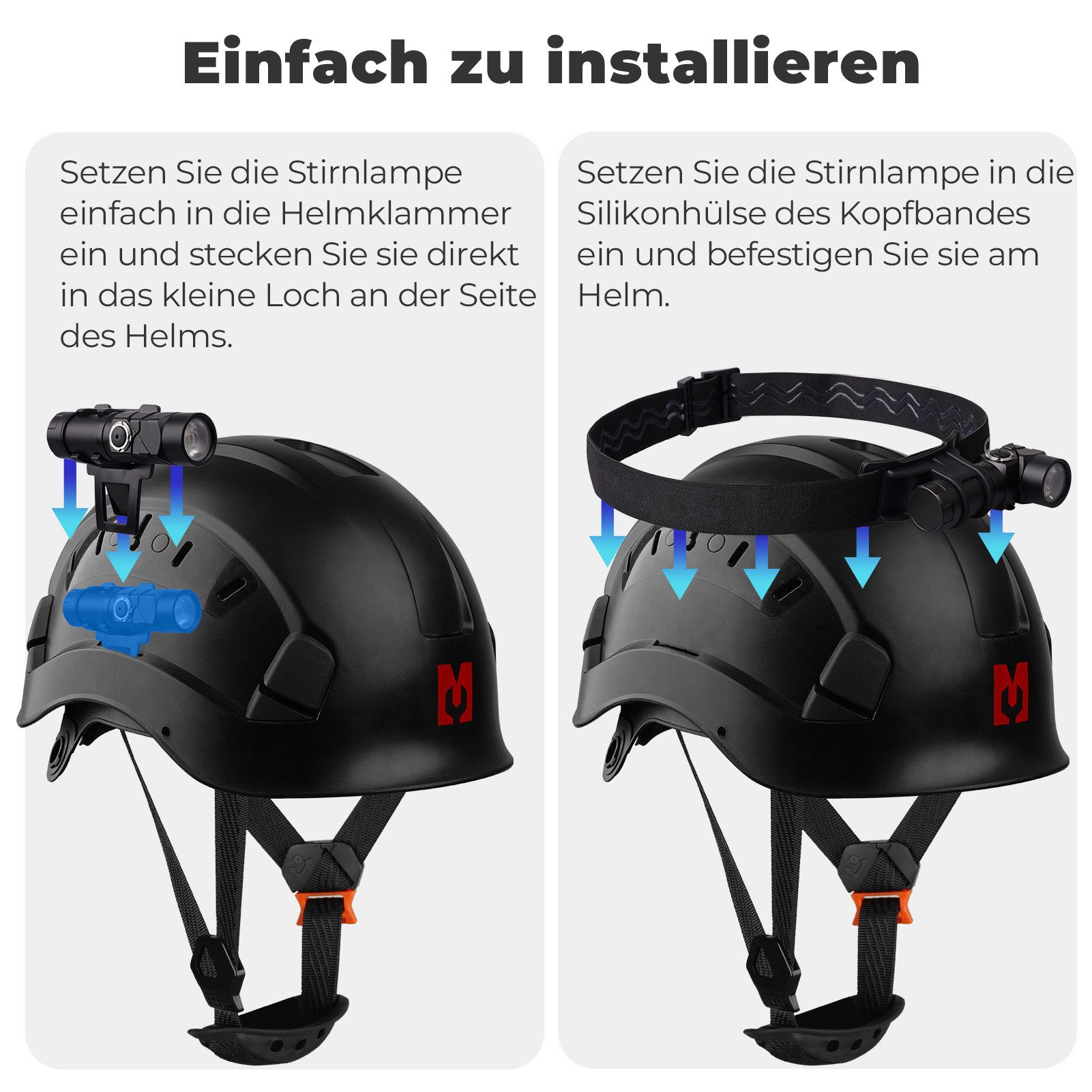 Mustbau Schutzhelm Schutzhelm mit Stirnlampe, 53-63 cm, verstellbar, Industrie EN397