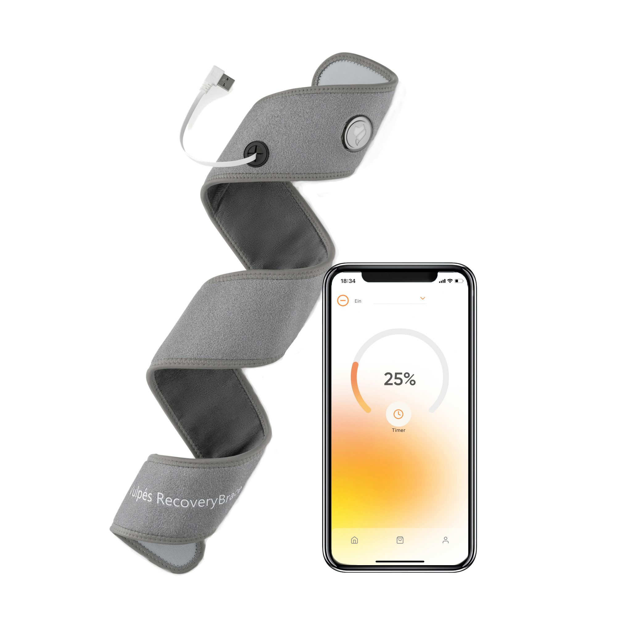 Vulpés Bandage RecoveryBrace PRO - intelligente beheizbare Bandage, Individuelle Wärmesteuerung per App, Sensor, Timer und smarte Heizmodi