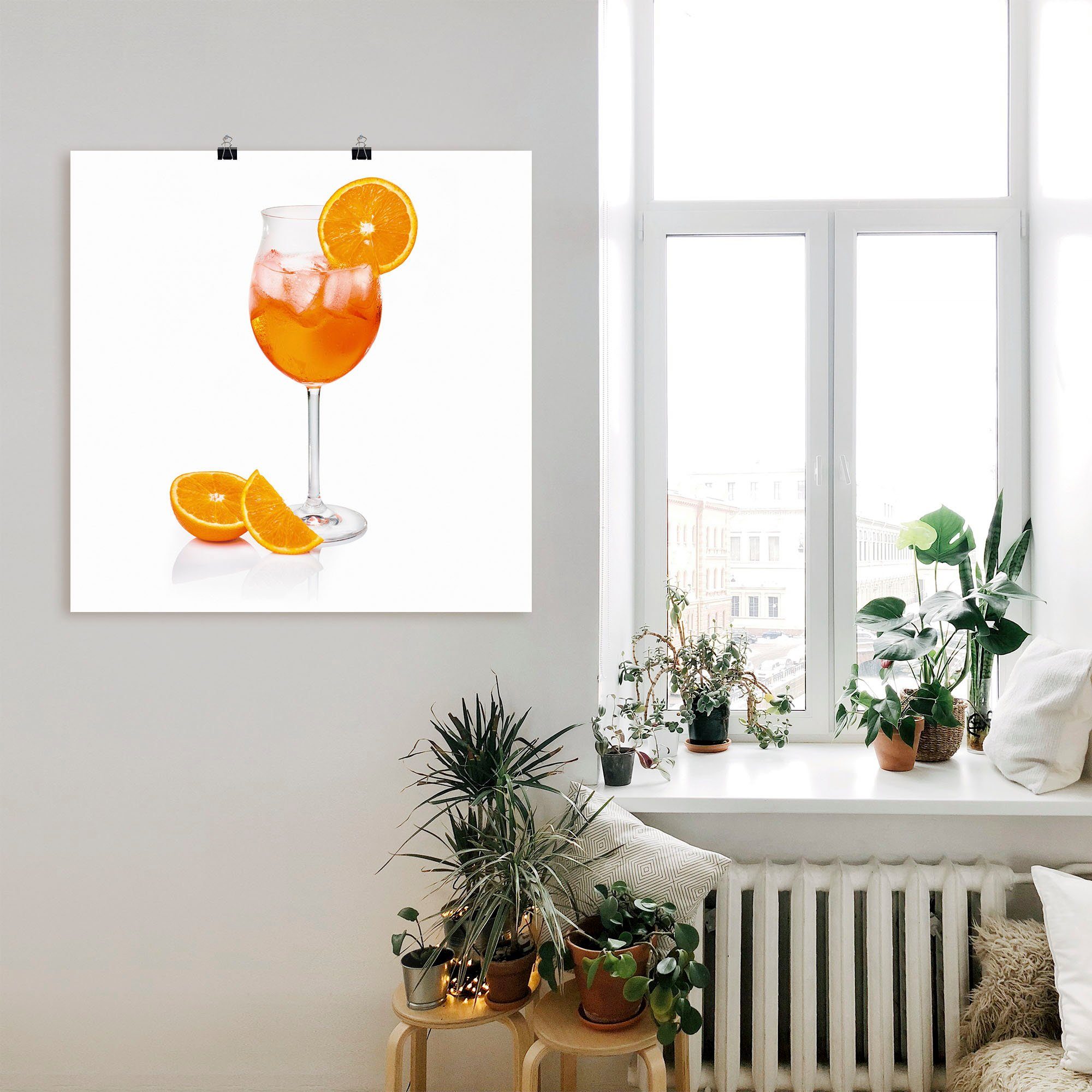 versch. Größen als Wandaufkleber Poster Artland St), Spritz Getränke Leinwandbild, Aperol einer Alubild, in Wandbild Orange, mit oder Scheibe (1