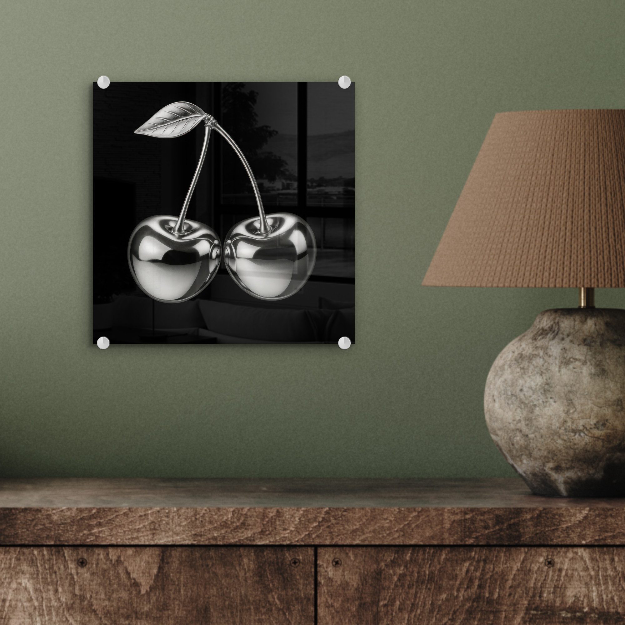 MuchoWow Acrylglasbild Kirsche - Luxuriös - Metallisch, Inkl. Aufhängung, Bilder auf Glas Wandbild, Wanddeko Wohnzimmer Badezimmer, 20x20 cm – Bild 4 von 5