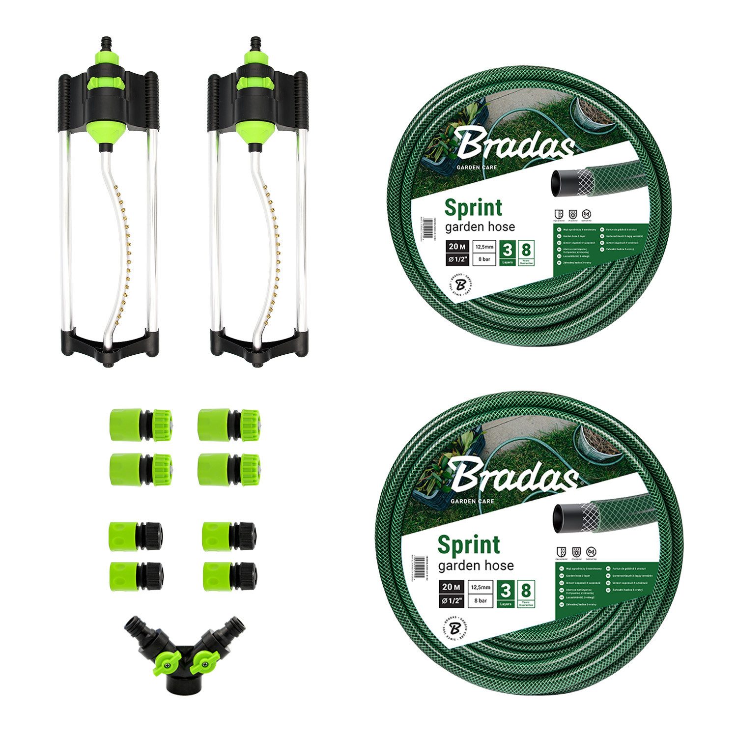 Stabilo Sanitär Gartenschlauch 1/2 Zoll Gartenbewässerungsset mit 2 Viereckregner und Gartenschlauch