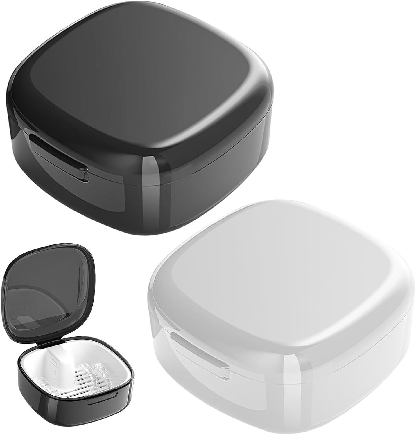 Diwzbyn Zahndose Zahnersatzbox 2er Set mit Filterkorb, Reinigung & Aufbewahrung, Für Zahnprothesen, Zahnspangen & Retainer, Abnehmbarer Korb, Clipbox