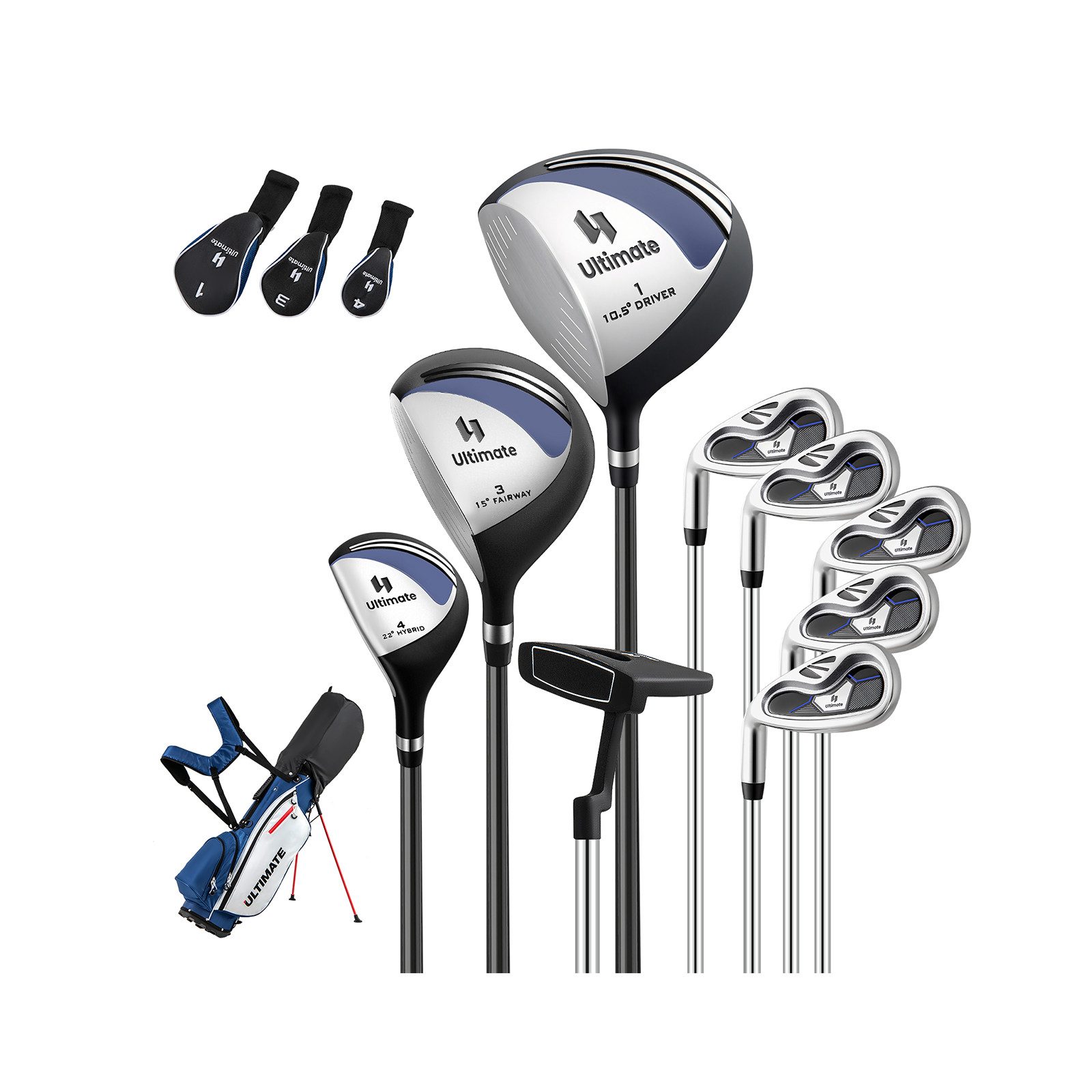 COSTWAY Golfschläger + Golfbag, 9 teiliges Golfset linkshändig mit Golftasche