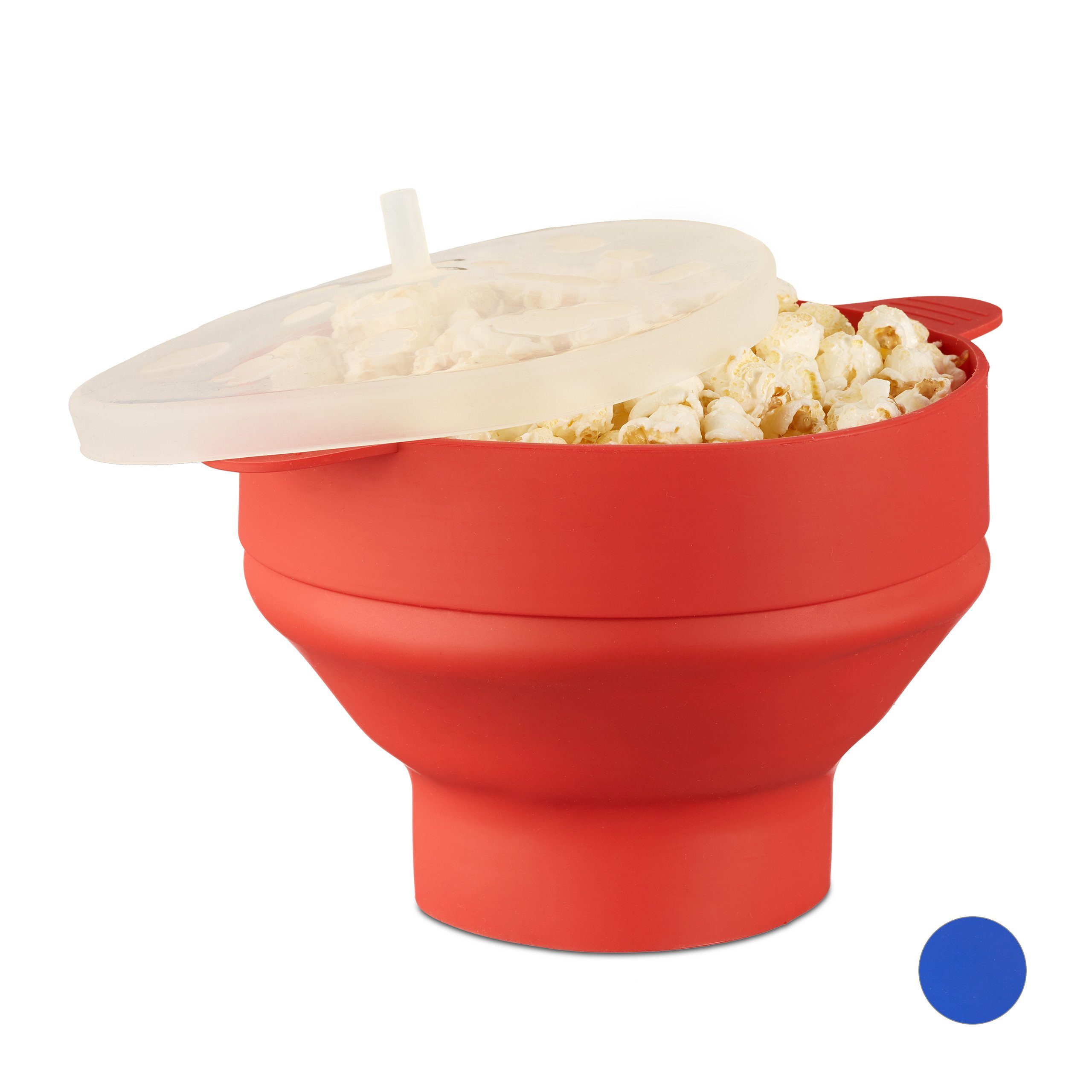 relaxdays Popcorn-Pfanne 1 x Popcorn Maker Silikon Mikrowelle rot