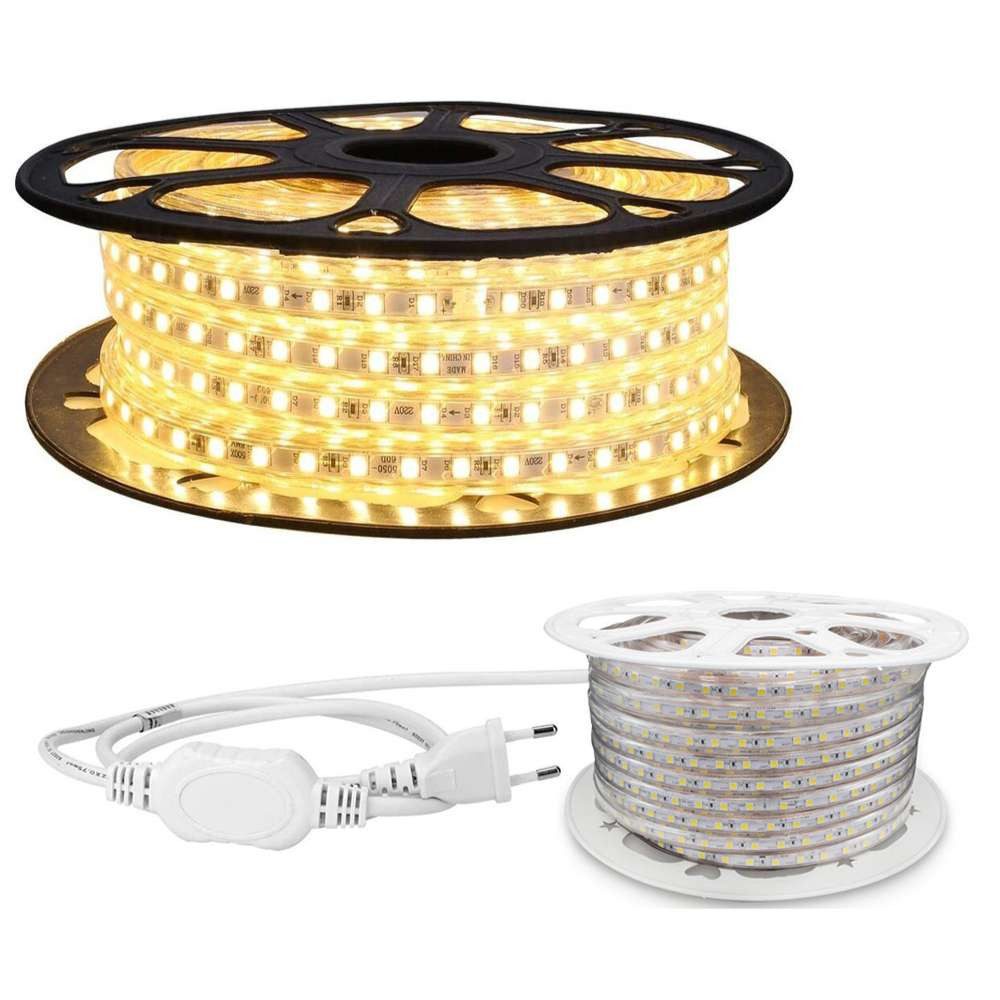 Aigostar LED Stripe LED Strip Streifen Band für innen und Außen, 5 Meter LED Streifen in Warmweiß für Außen und Innen 230v