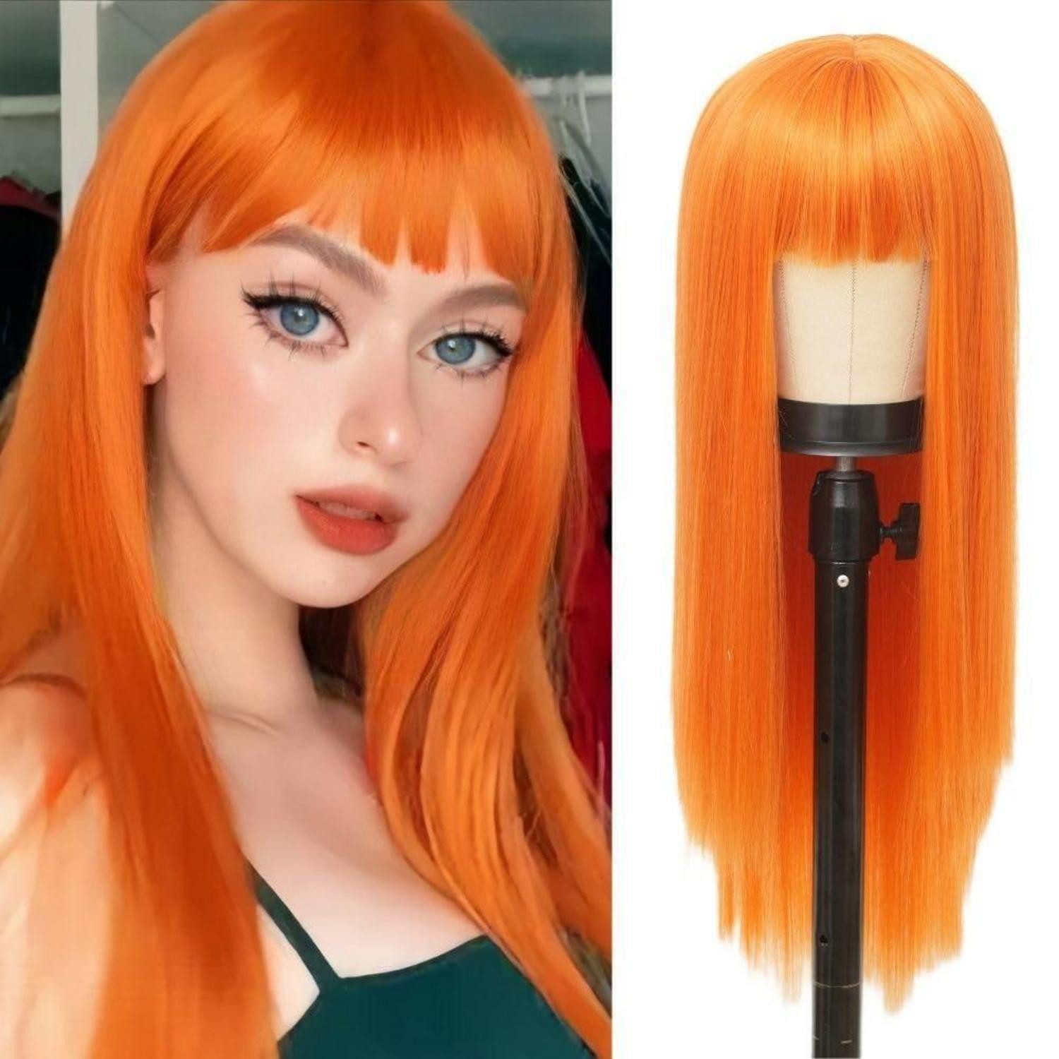 LuxusKollektion Kunsthaarperücke Perücke Frauen Synthetisch Lang 28 Zoll Bangs Cosplay Orange