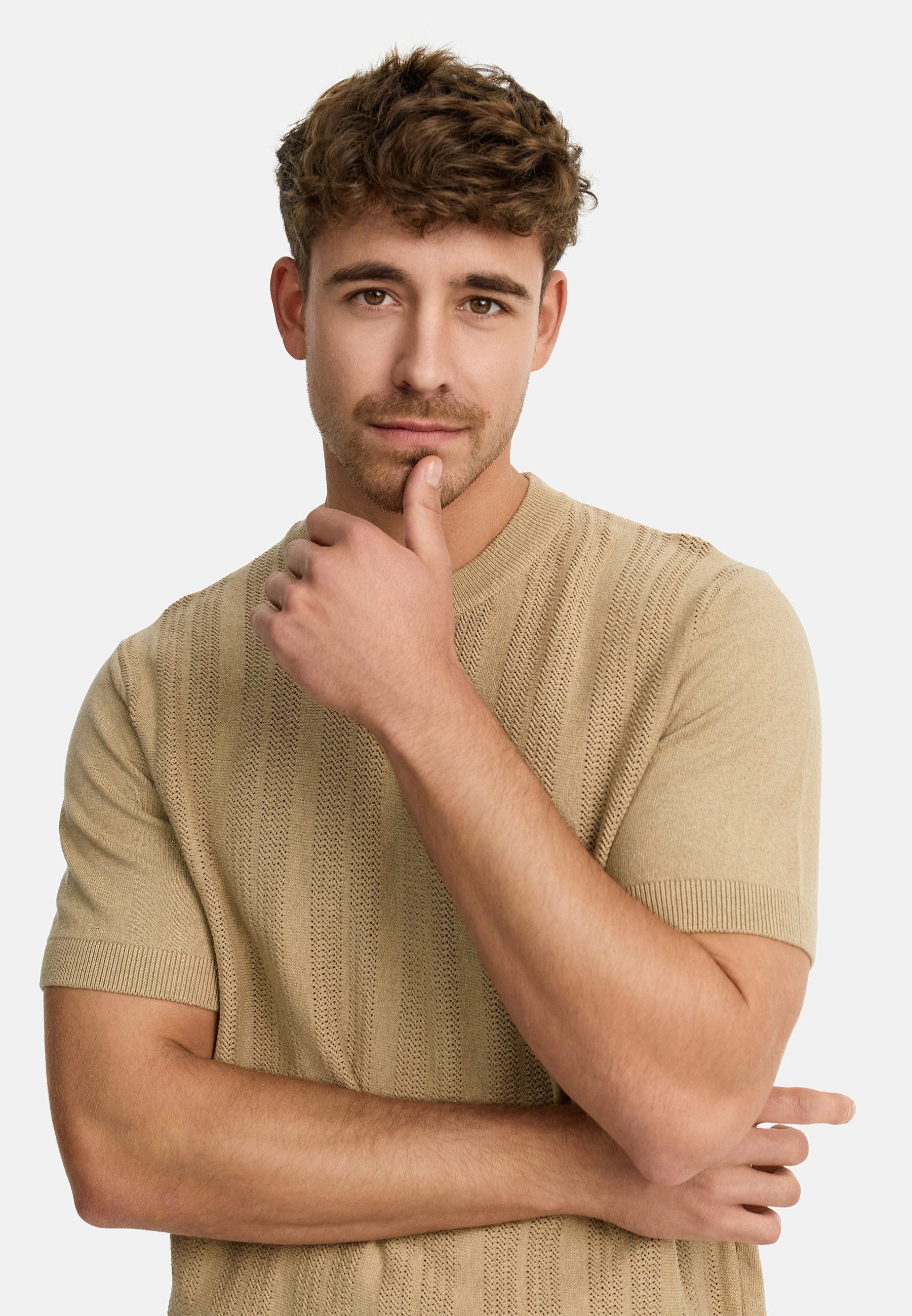 INDICODE T-Shirt Herren INVarson Shirt Tee Herrenshirt mit vertikalem Strickmuster für eine stilvolle Optik – Bild 3 von 5