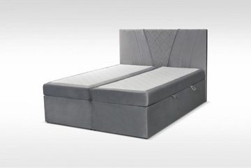 JVmoebel Bett, Doppelbett Polster Bett Grau 180x200 Betten Luxus Design Möbel