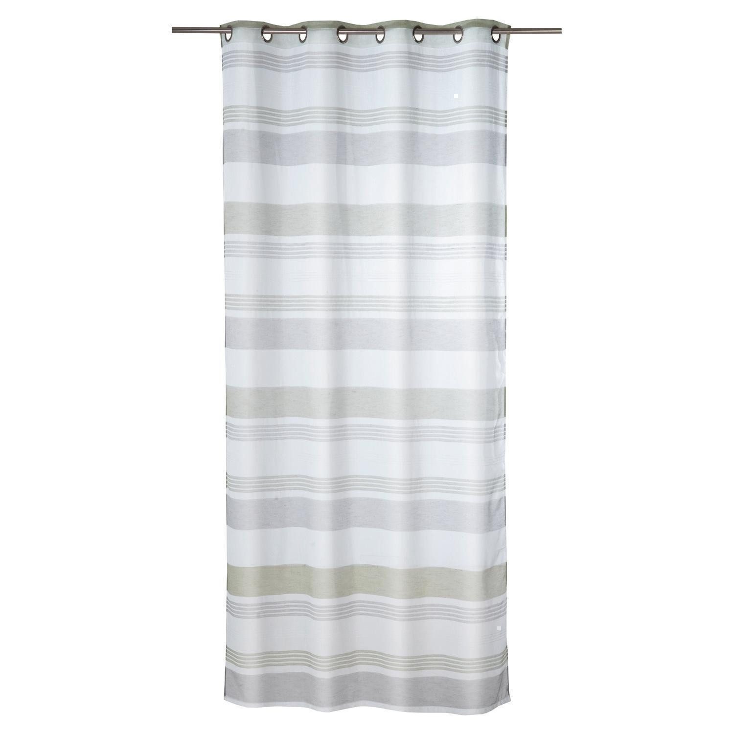 Home4You Vorhang, 140 x 245 cm, Grau, Grün, Weiß, Polyester, Ösen, halbtransparent, Polyester, Halbtransparent, Querstreifen