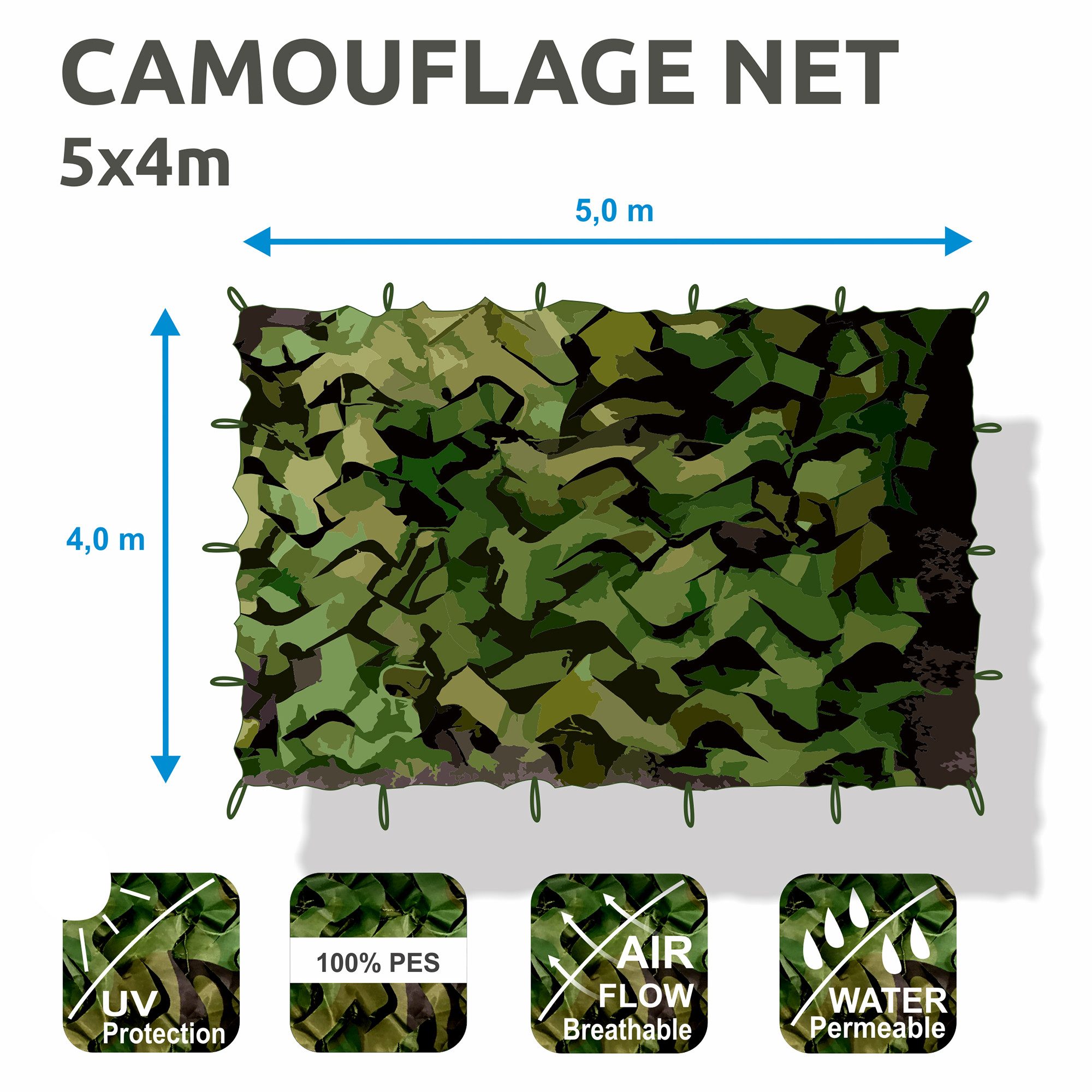 yourGEAR Sonnensegel yourGEAR Tarnnetz Camouflage 4 x 5 Meter Armee Netz Tarnung Jagd Wald
