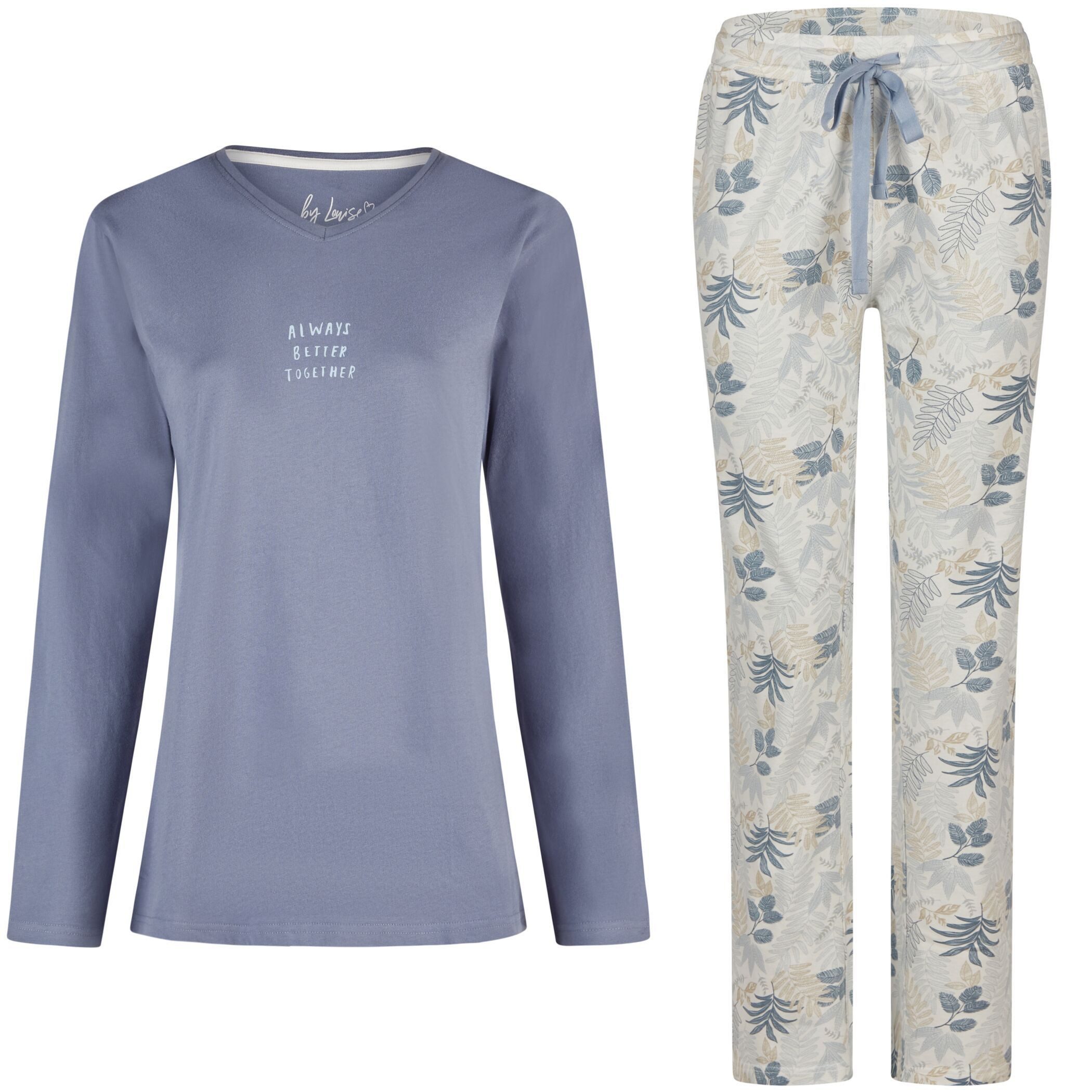 Schlafanzug by Louise Damen Pyjama Schlafanzug lang Blumen Rundauschnitt