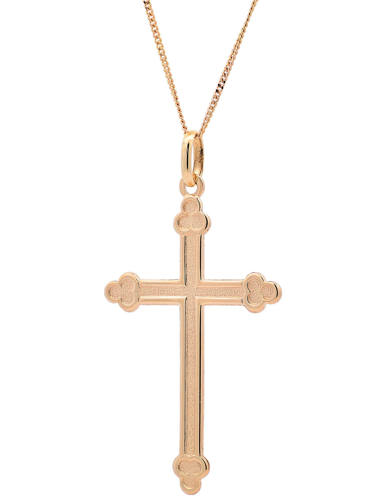 HOPLO Kettenanhänger Anhänger Kreuz mit 1,1 mm Goldkette 36 cm 585-14 Karat Gold, Made in Germany