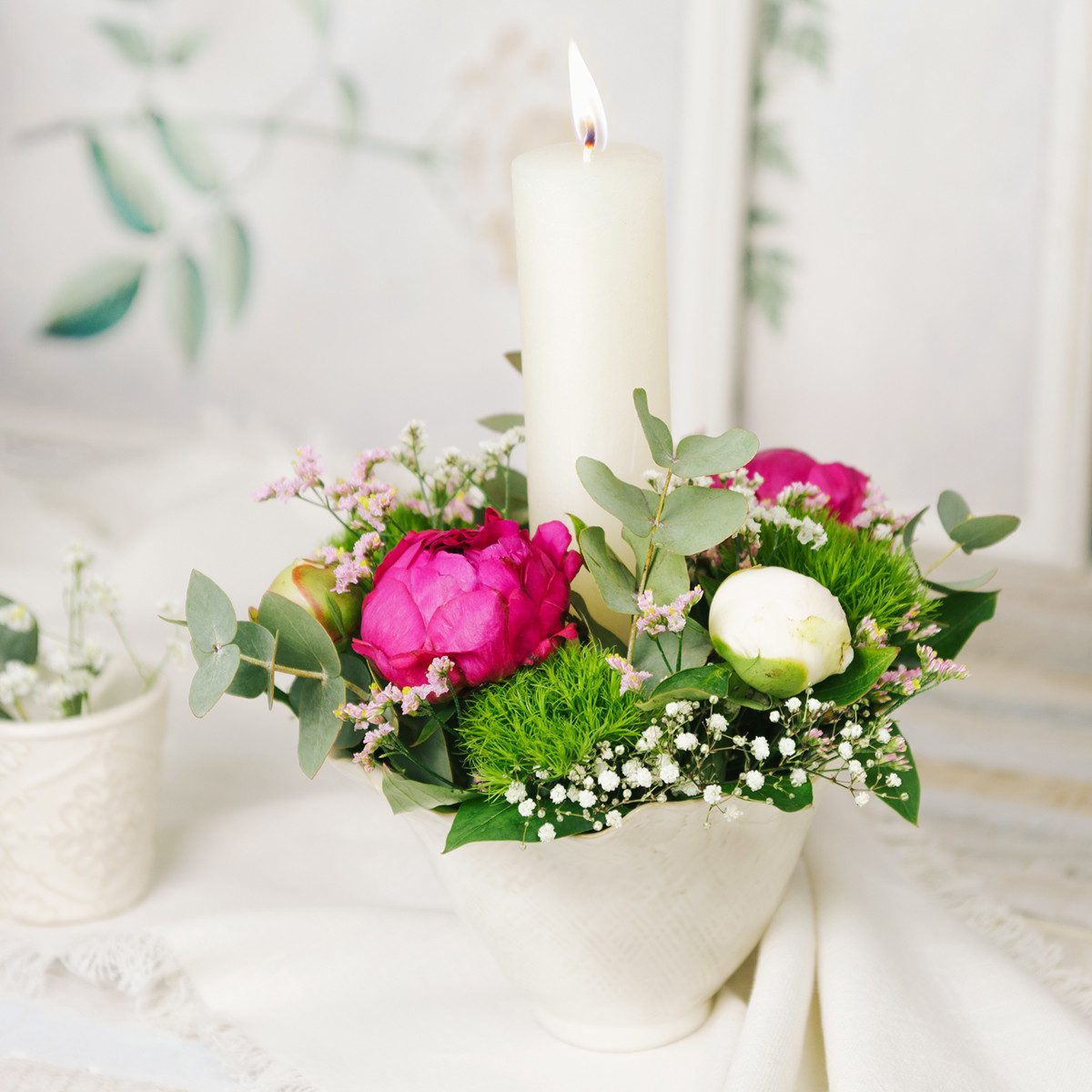 Florists Products Übertopf Keramik Blumentopf Weiß Landhausstil Blumenkelch Pflanztopf