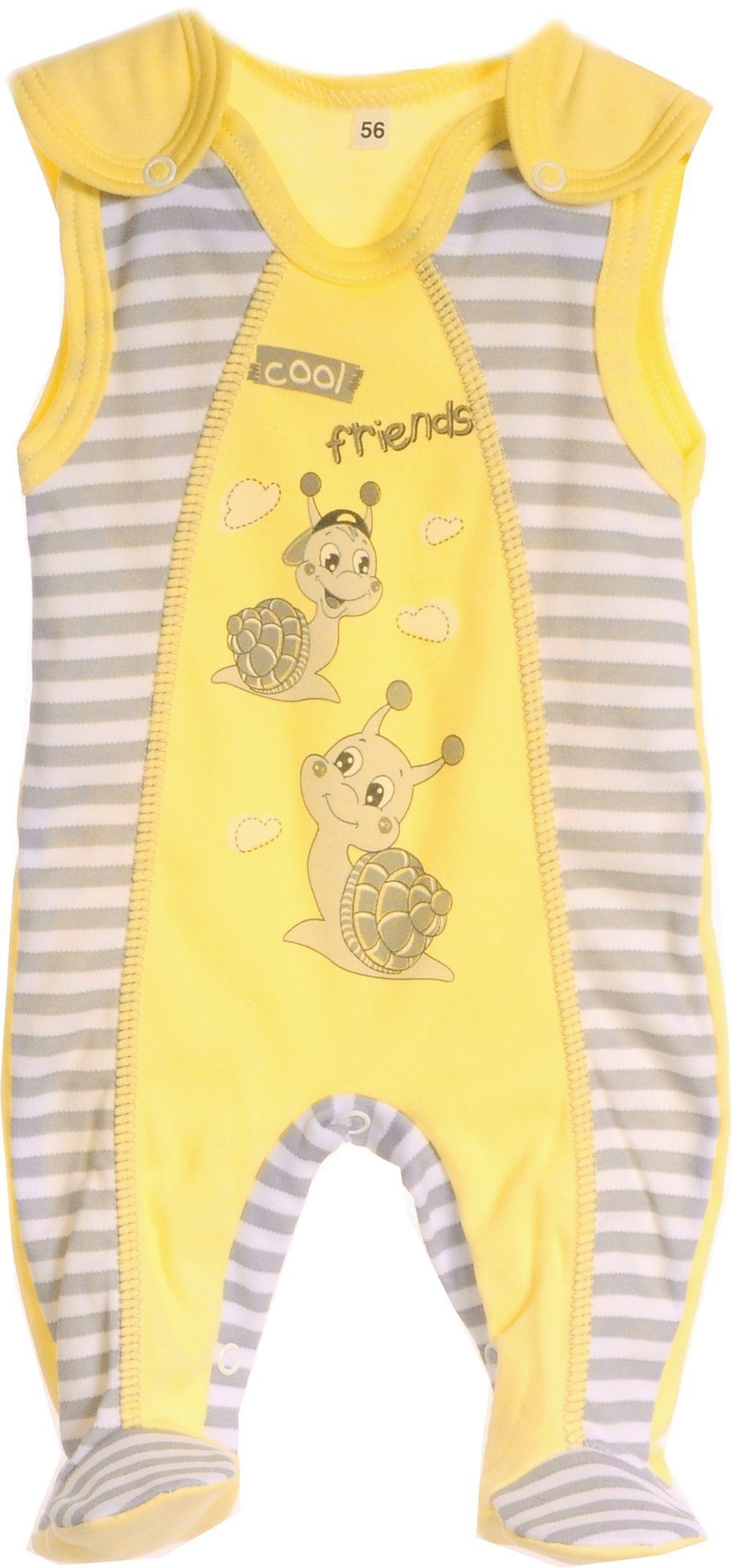 La Bortini Strampler Body und Strampler Baby Anzug 2Tlg. Wickelbody in Gelb mit Schnecke aus reiner Baumwolle, 44-50 56 62 68 74 80