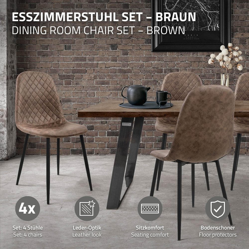 ML-DESIGN Polsterstuhl Esszimmerstuhl mit Rückenlehne, Wohnzimmerstuhl mit Metallbeinen (4 St), Küchenstuhl ergonomisch Braun moderne Design mit Kunstlederbezug – Bild 2 von 5