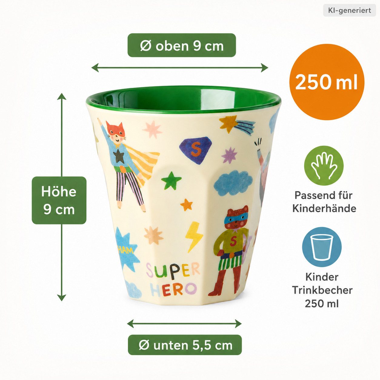 rice Becher Melamin Kinderbecher 250ml Grün Creme - Becher für Kita, 1-tlg., Melamin – Bild 3 von 5