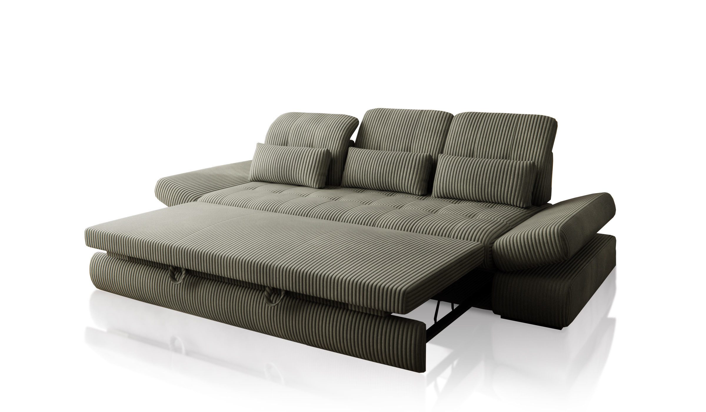 Hygger Möbelhaus Big-Sofa Bronx XXL Couch Inkl. Sitztiefenverstellung, Arm, Kopfteilverstellung, Wahlweise mit Bettfunktion, Schlaffläche 165 cm, 3 Nierenkissen., Der Rahmen ist verstärkt, Hergestellt in Europa