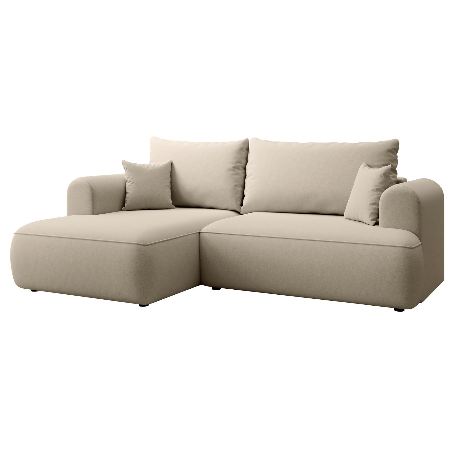 Selsey Ecksofa OVO MINI, Schlaffunktion 124x190 cm, Bettkasten, 2 Zierkissen