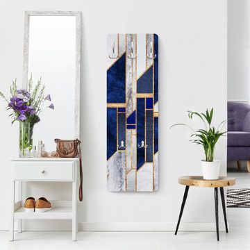 Bilderdepot24 Garderobenpaneel blau Abstrakt Aquarell Kunst Muster Geometrische Formen mit Gold (ausgefallenes Flur Wandpaneel mit Garderobenhaken Kleiderhaken hängend), moderne Wandgarderobe - Flurgarderobe im schmalen Hakenpaneel Design